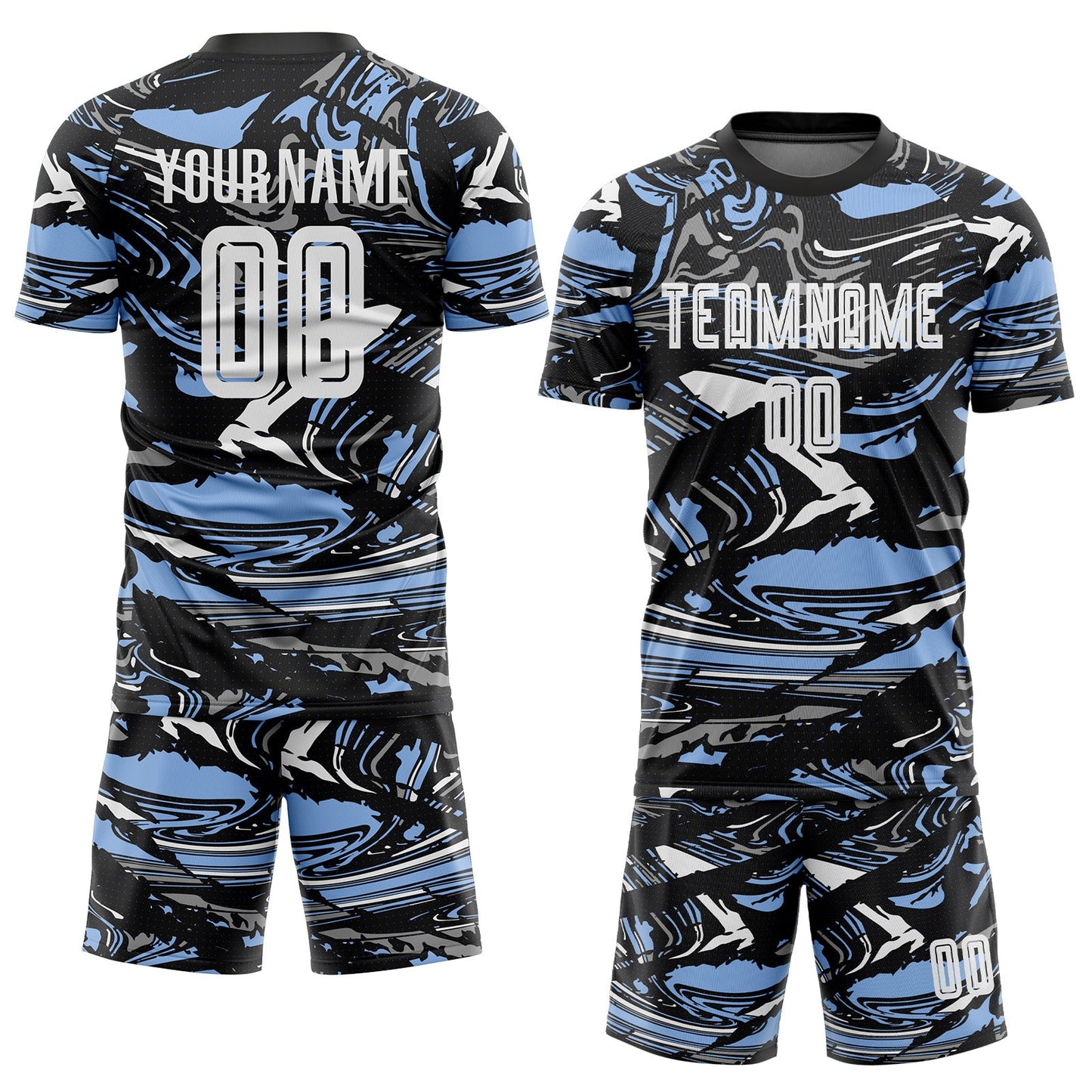 Custom Figure White Black-Light Blue Fluid Art Splash Sublimation Soccer Uniform Jersey view 2