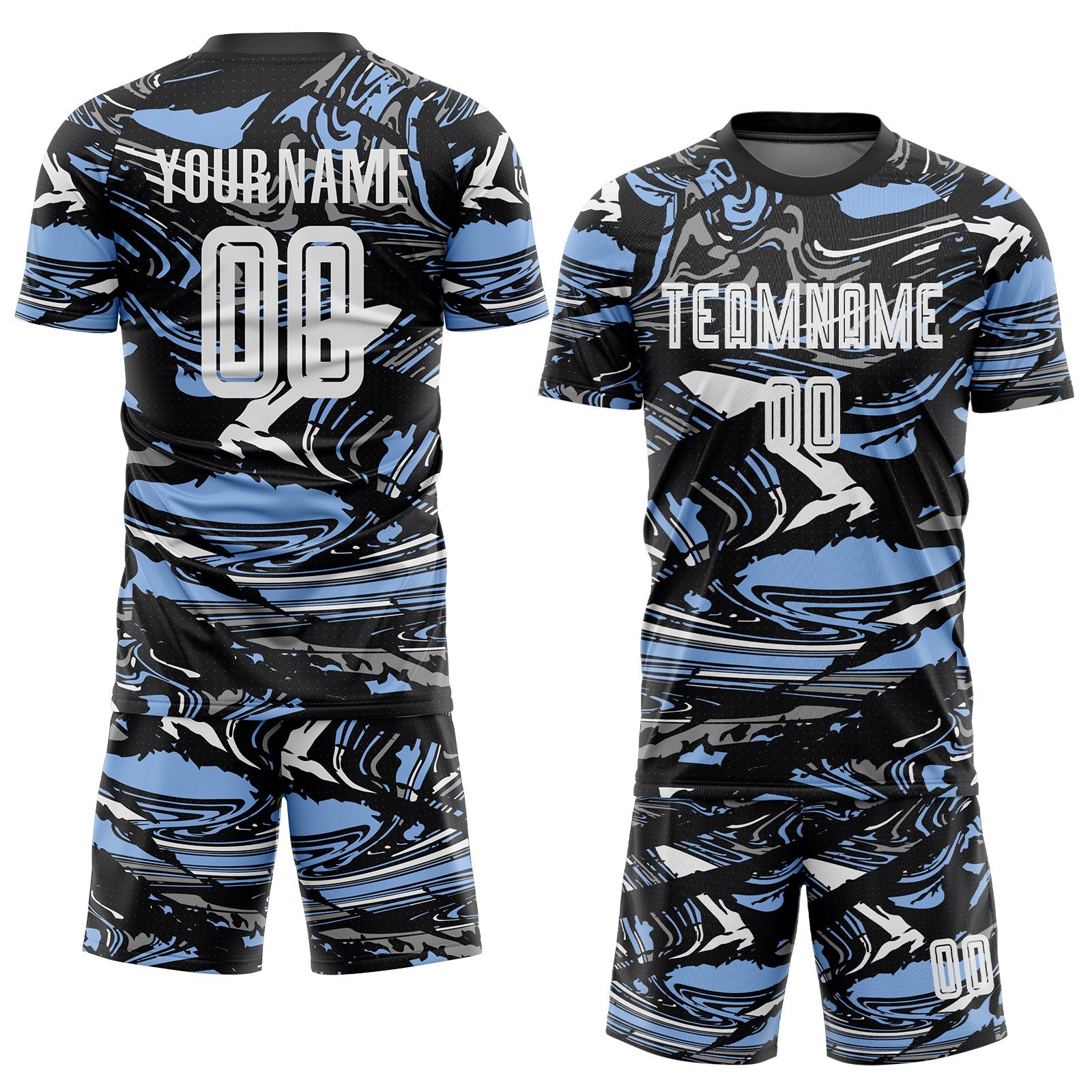 Custom Figure White Black-Light Blue Fluid Art Splash Sublimation Soccer Uniform Jersey view 2