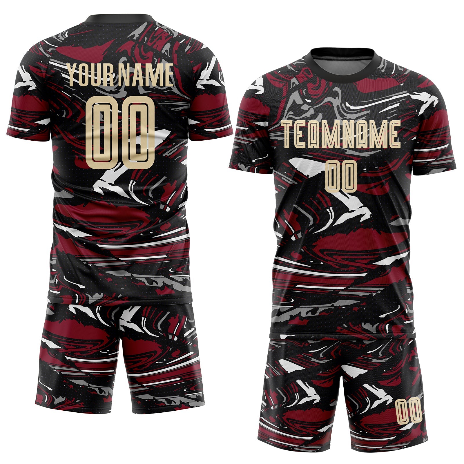 Custom Figure Cream Black-Crimson Fluid Art Splash Sublimation Soccer Uniform Jersey view 2