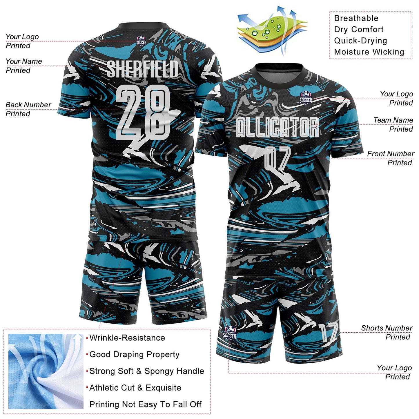 Custom Figure White Black-Panther Blue Fluid Art Splash Sublimation Soccer Uniform Jersey view 4