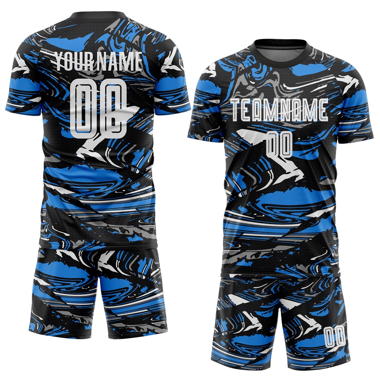 Custom Figure White Black-Powder Blue Fluid Art Splash Sublimation Soccer Uniform Jersey view 2