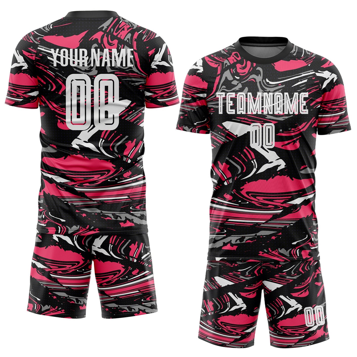 Custom Figure White Black-Neon Pink Fluid Art Splash Sublimation Soccer Uniform Jersey view 2