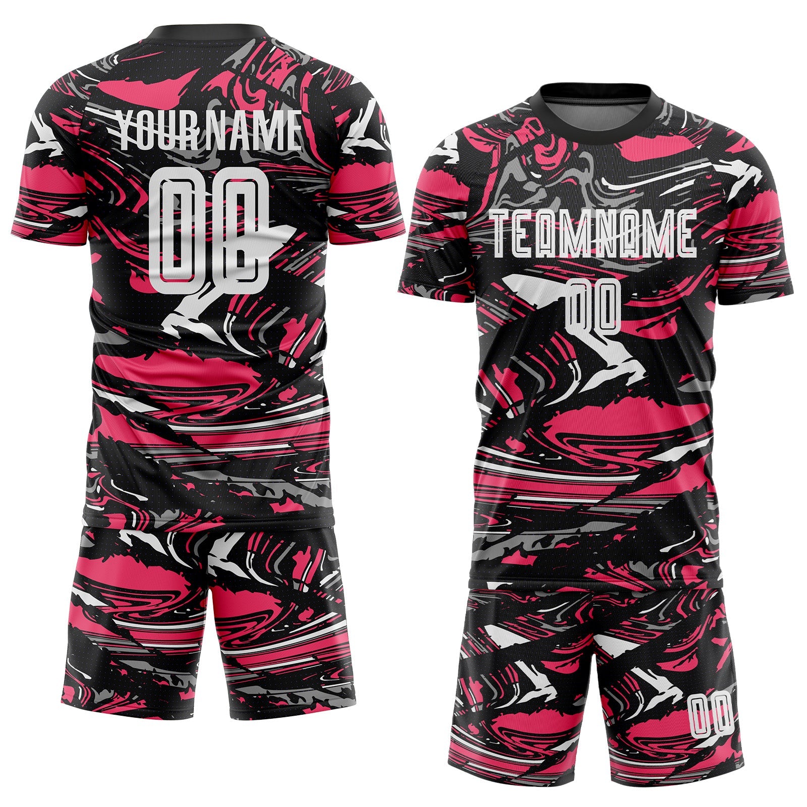 Custom Figure White Black-Neon Pink Fluid Art Splash Sublimation Soccer Uniform Jersey view 2
