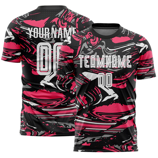 Custom Figure White Black-Neon Pink Fluid Art Splash Sublimation Soccer Uniform Jersey - Main View