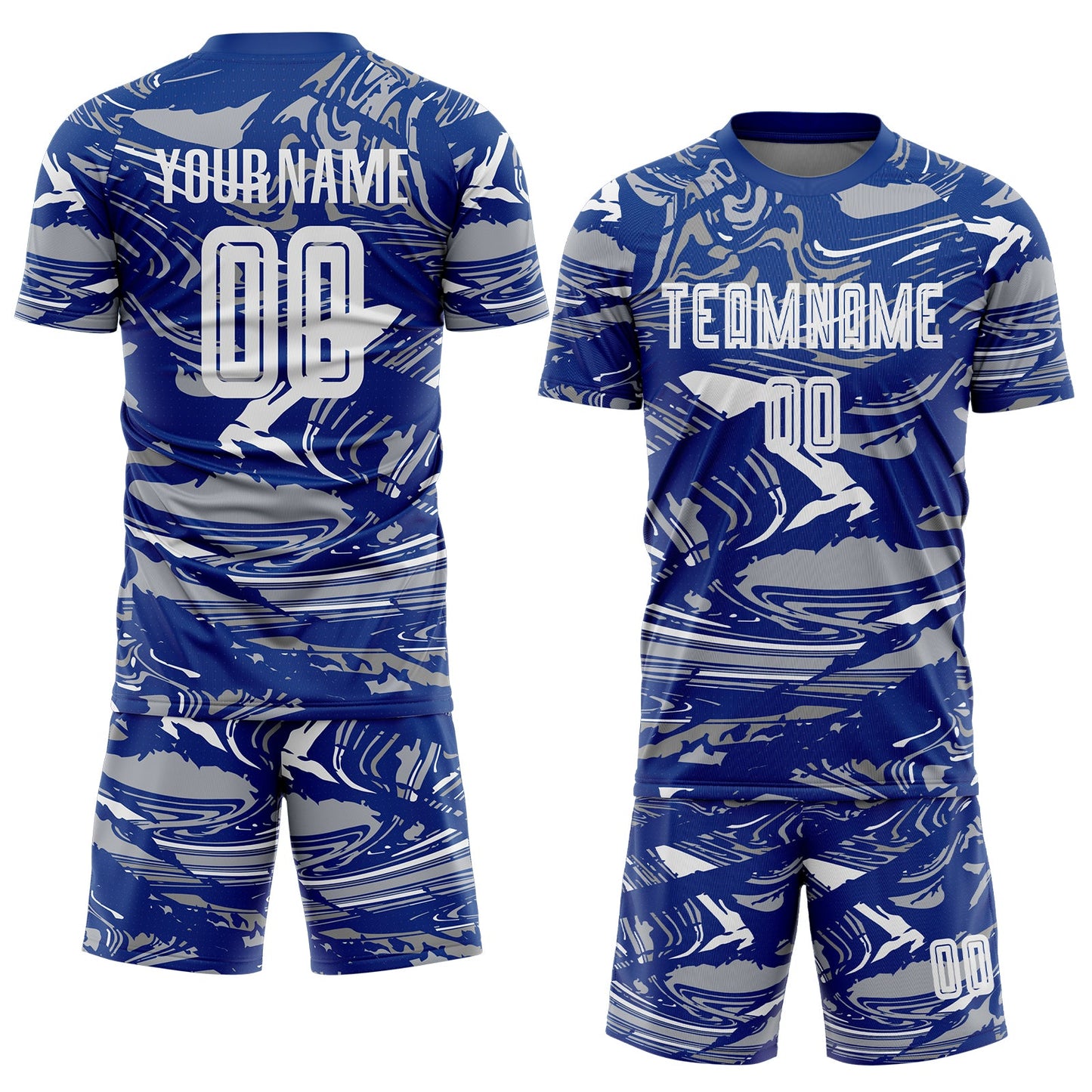 Custom Figure White Royal-Gray Fluid Art Splash Sublimation Soccer Uniform Jersey view 2