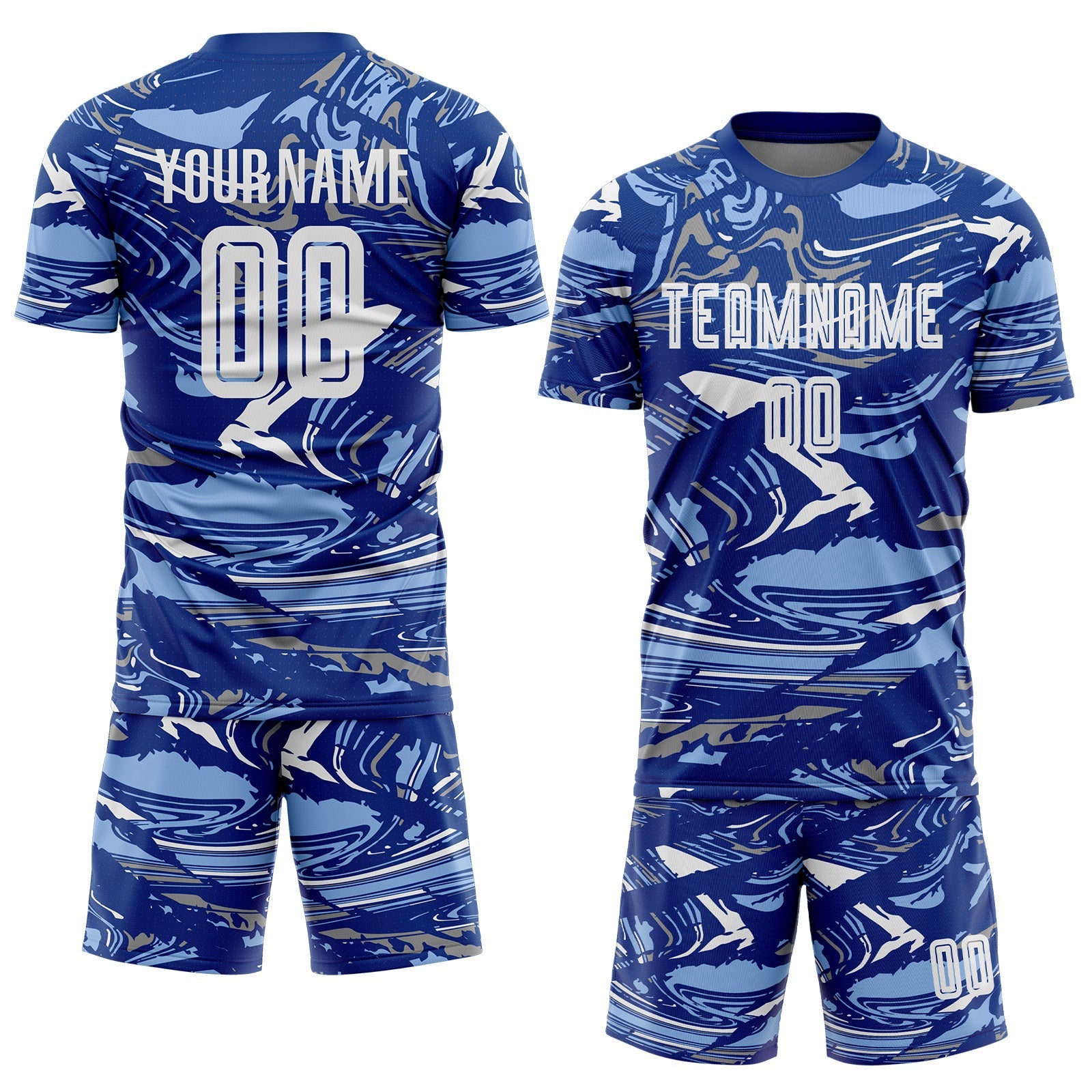 Custom Figure White Royal-Light Blue Fluid Art Splash Sublimation Soccer Uniform Jersey view 2