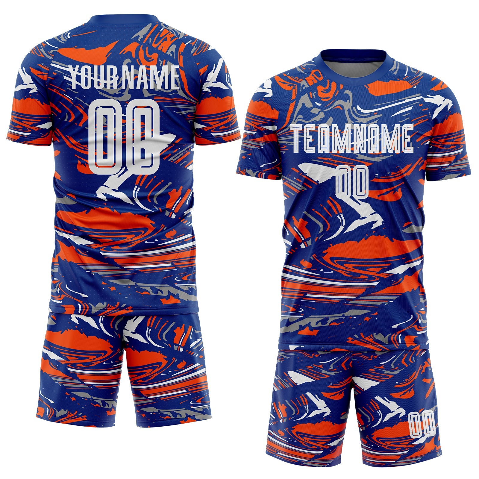 Custom Figure White Royal-Orange Fluid Art Splash Sublimation Soccer Uniform Jersey view 2