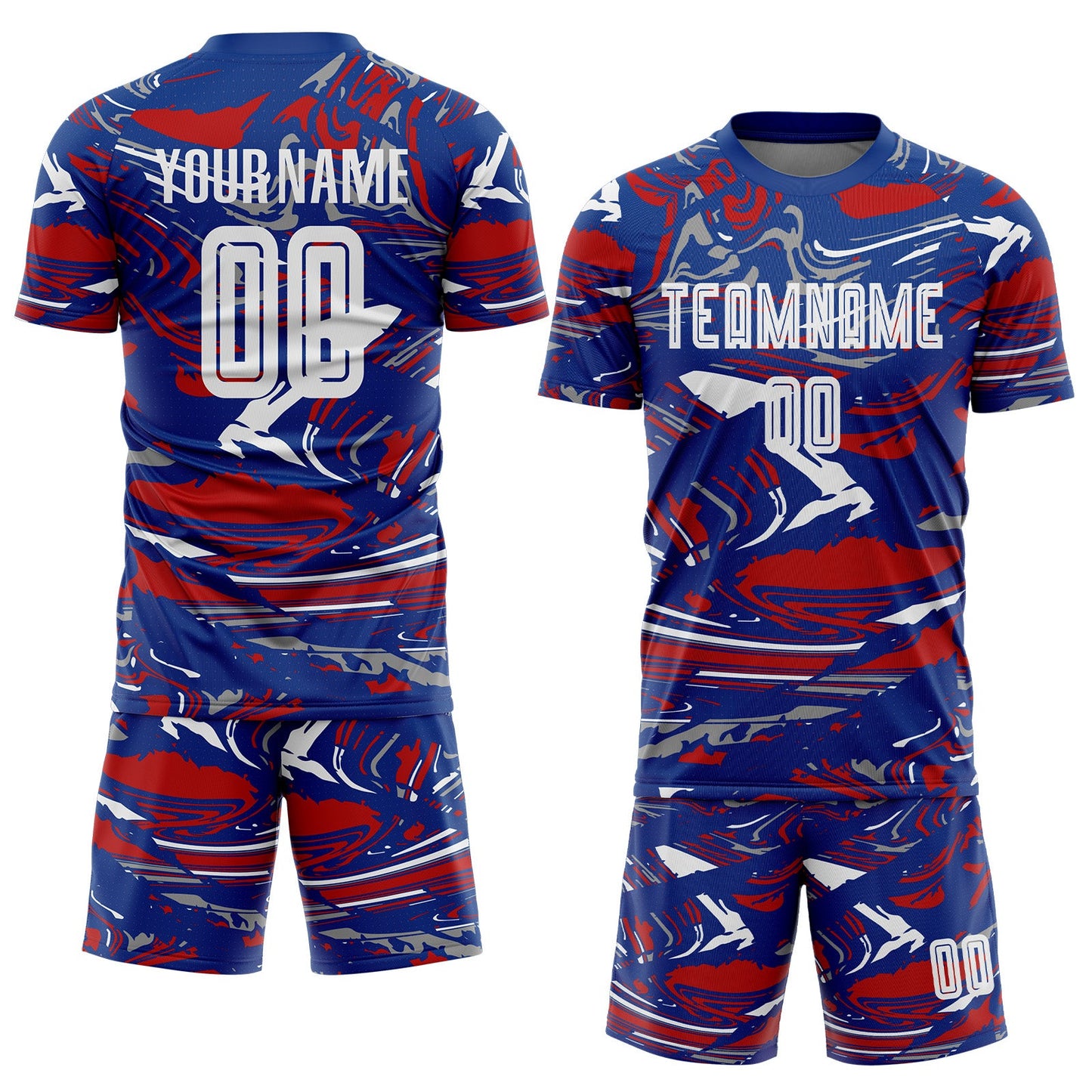 Custom Figure White Royal-Red Fluid Art Splash Sublimation Soccer Uniform Jersey view 2