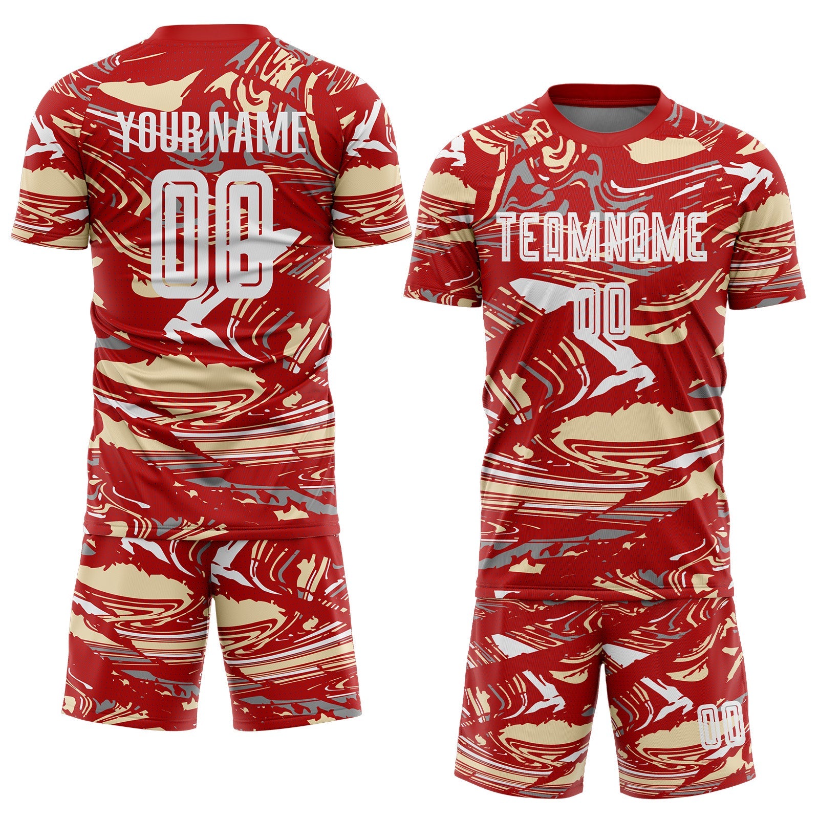 Custom Figure White Red-Cream Fluid Art Splash Sublimation Soccer Uniform Jersey view 2