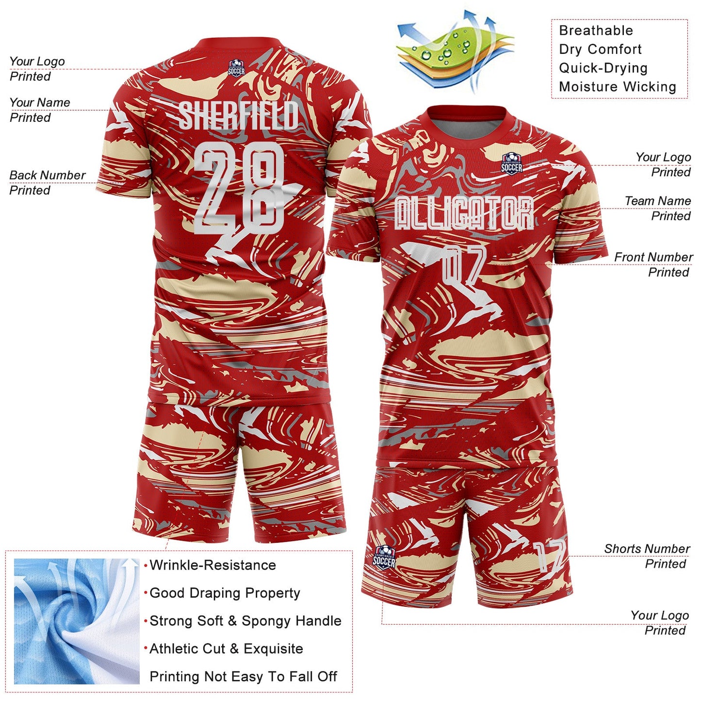 Custom Figure White Red-Cream Fluid Art Splash Sublimation Soccer Uniform Jersey view 4
