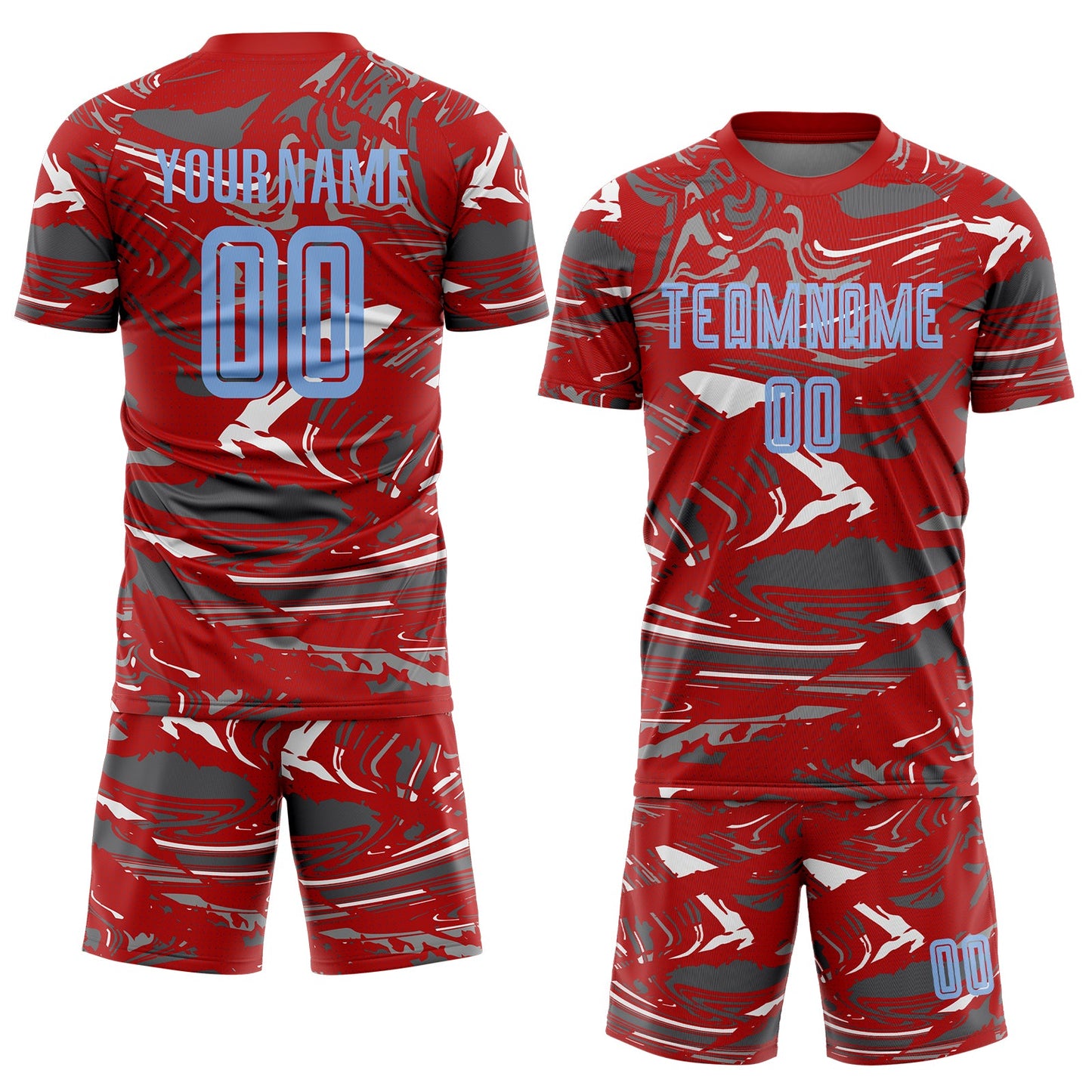 Custom Figure Light Blue Red-Steel Gray Fluid Art Splash Sublimation Soccer Uniform Jersey view 2