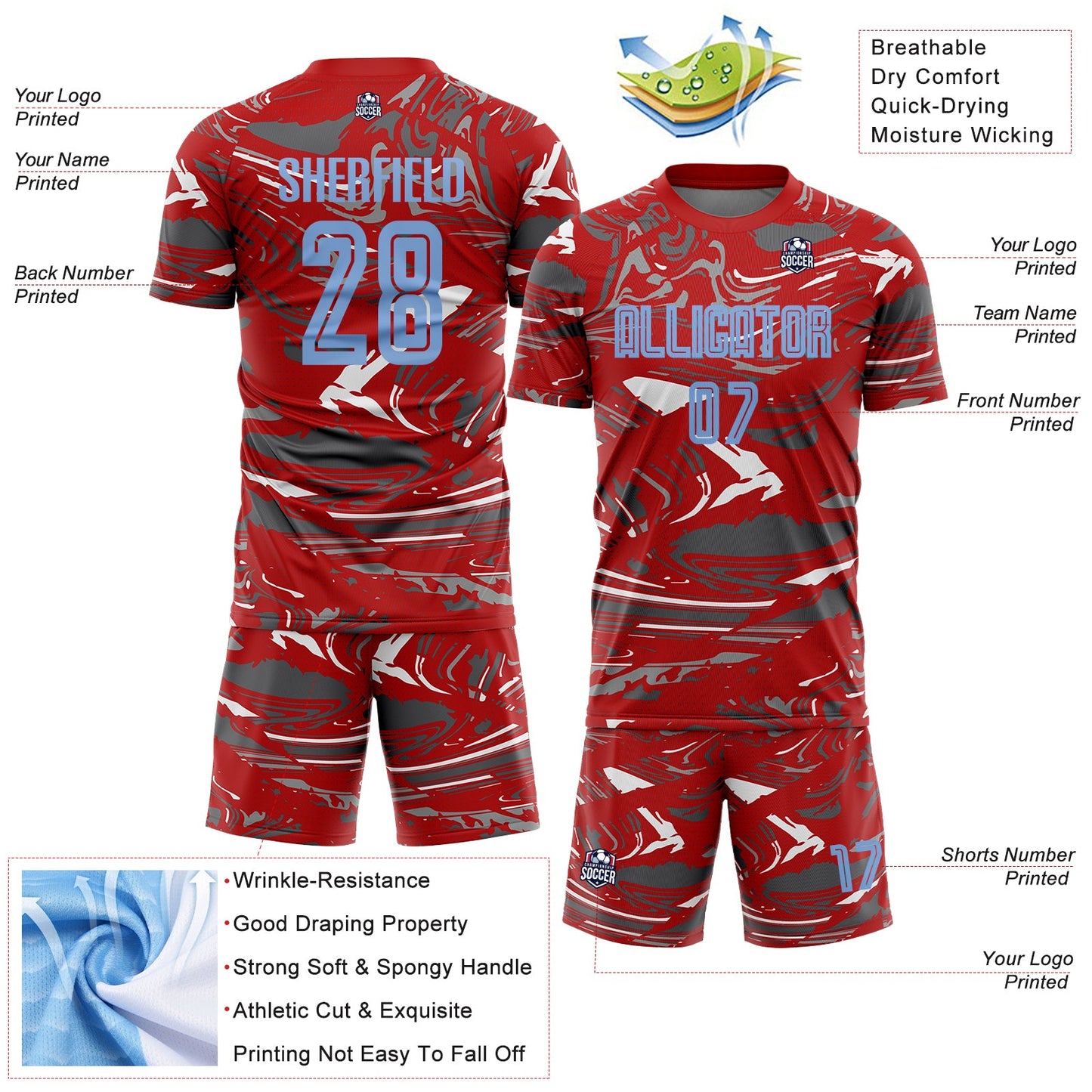 Custom Figure Light Blue Red-Steel Gray Fluid Art Splash Sublimation Soccer Uniform Jersey view 4