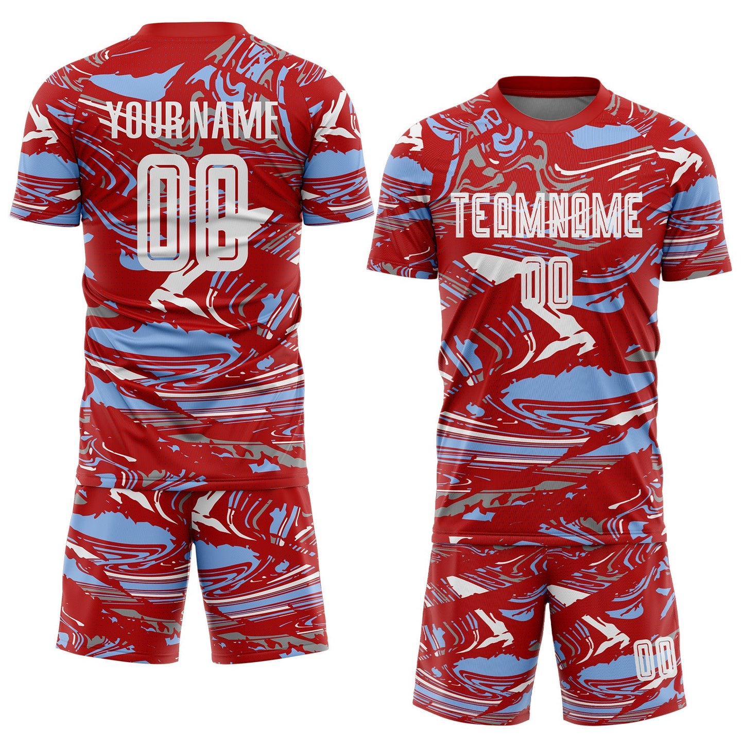 Custom Figure White Red-Light Blue Fluid Art Splash Sublimation Soccer Uniform Jersey view 2