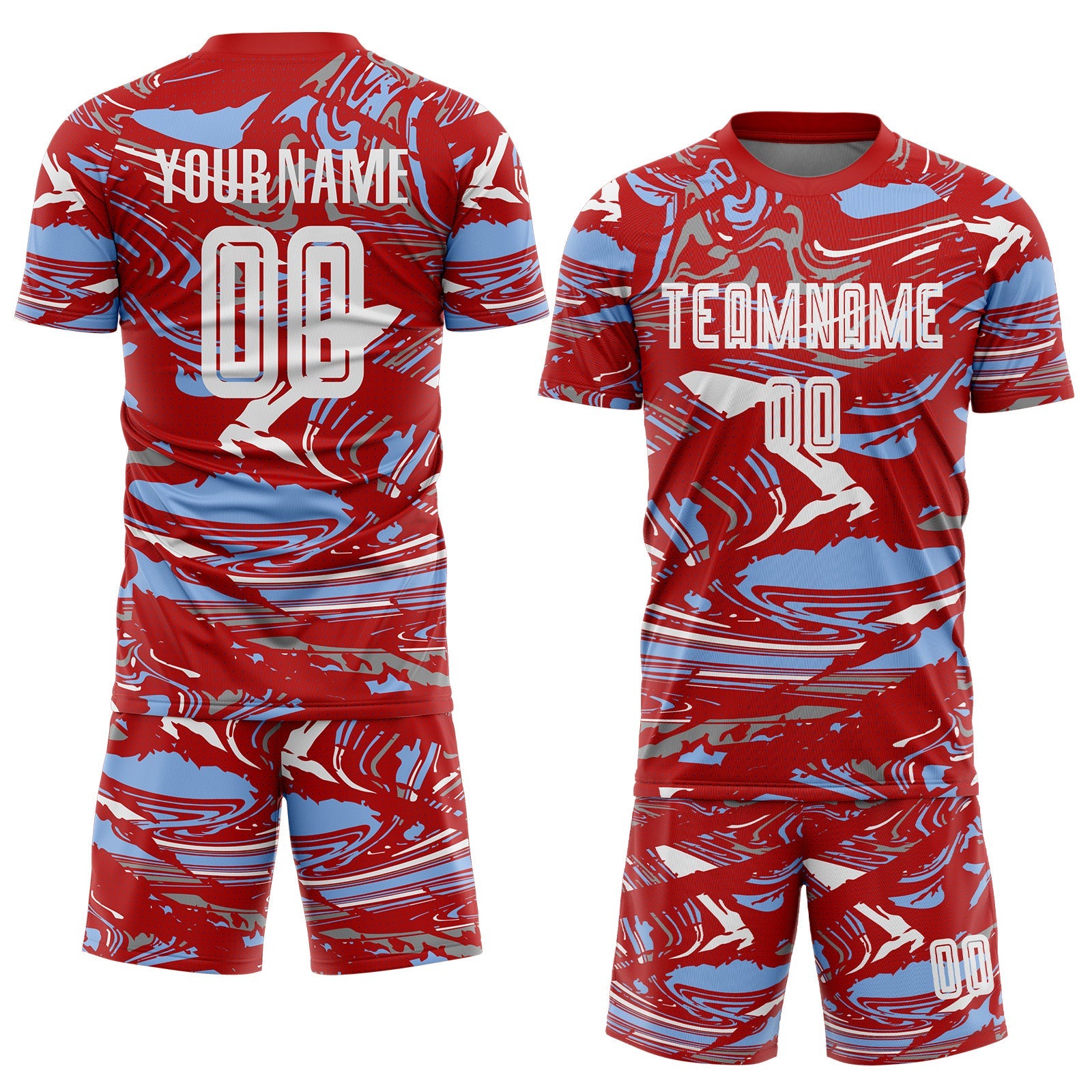 Custom Figure White Red-Light Blue Fluid Art Splash Sublimation Soccer Uniform Jersey view 2