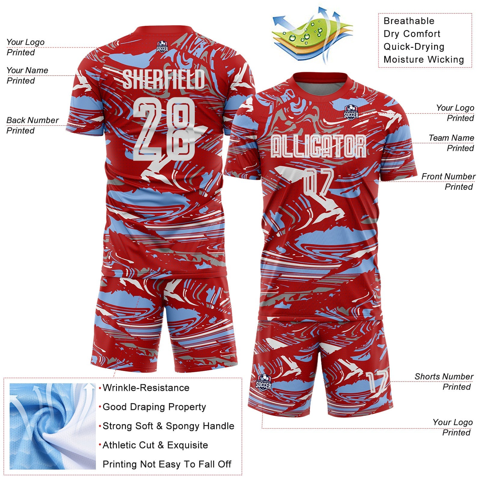 Custom Figure White Red-Light Blue Fluid Art Splash Sublimation Soccer Uniform Jersey view 4