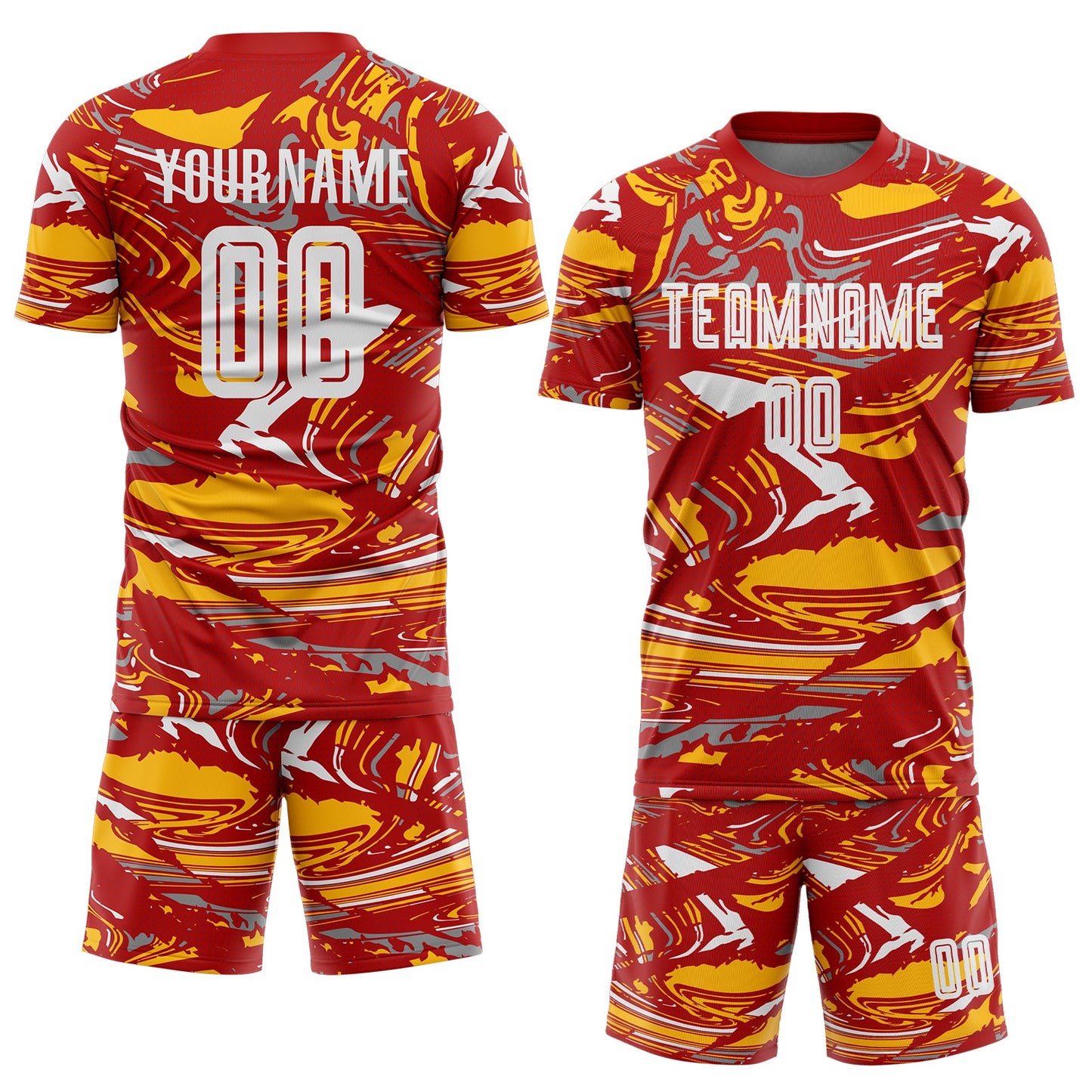 Custom Figure Light Blue Red-Gold Fluid Art Splash Sublimation Soccer Uniform Jersey view 2