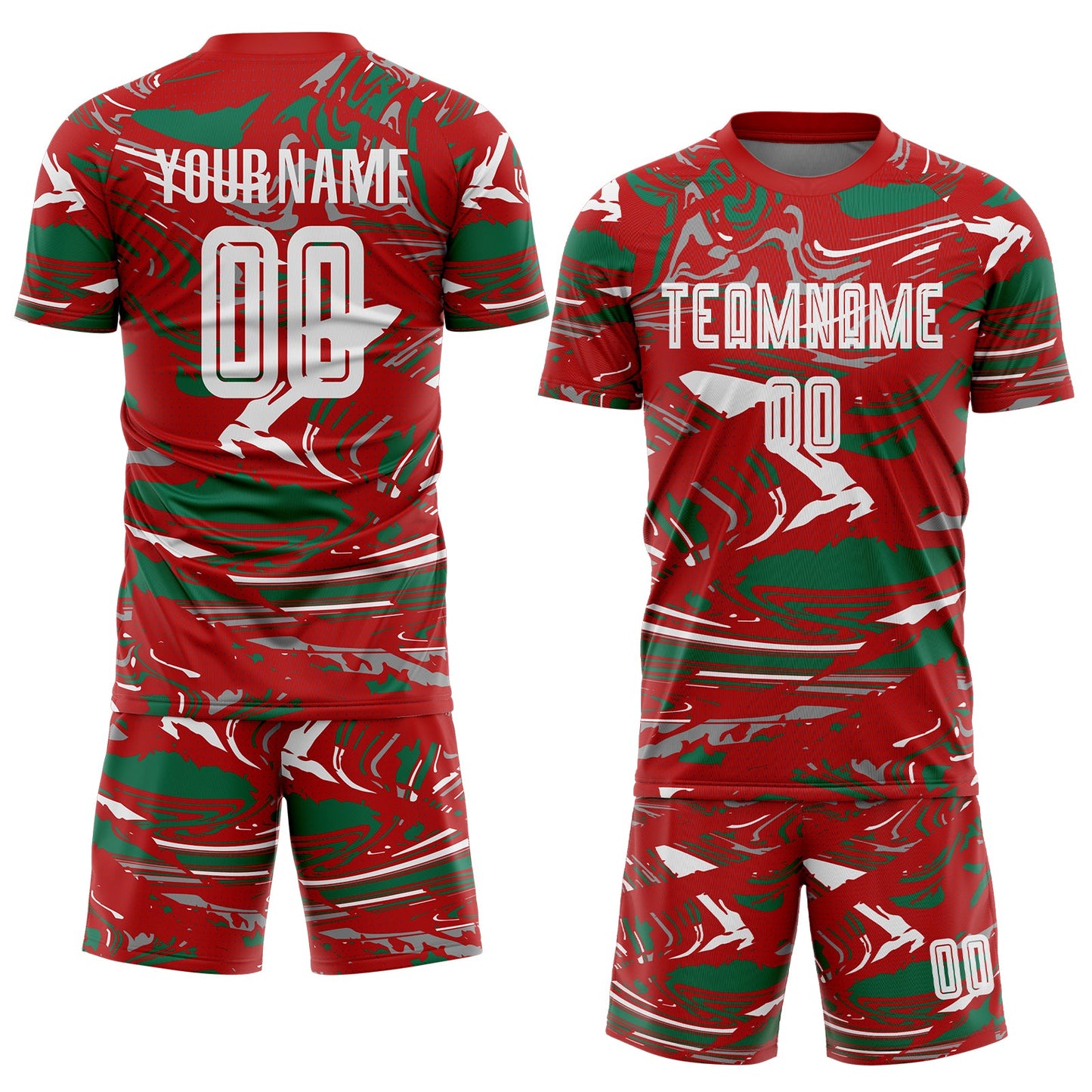 Custom Figure Light Blue Red-Kelly Green Fluid Art Splash Sublimation Soccer Uniform Jersey view 2
