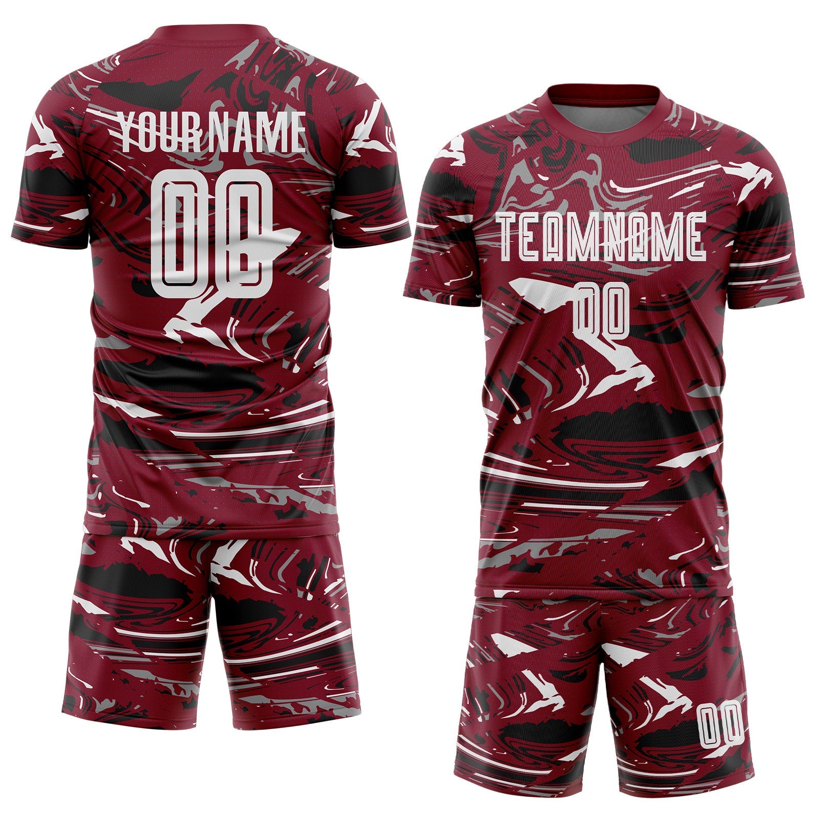 Custom Figure White Crimson-Black Fluid Art Splash Sublimation Soccer Uniform Jersey view 2