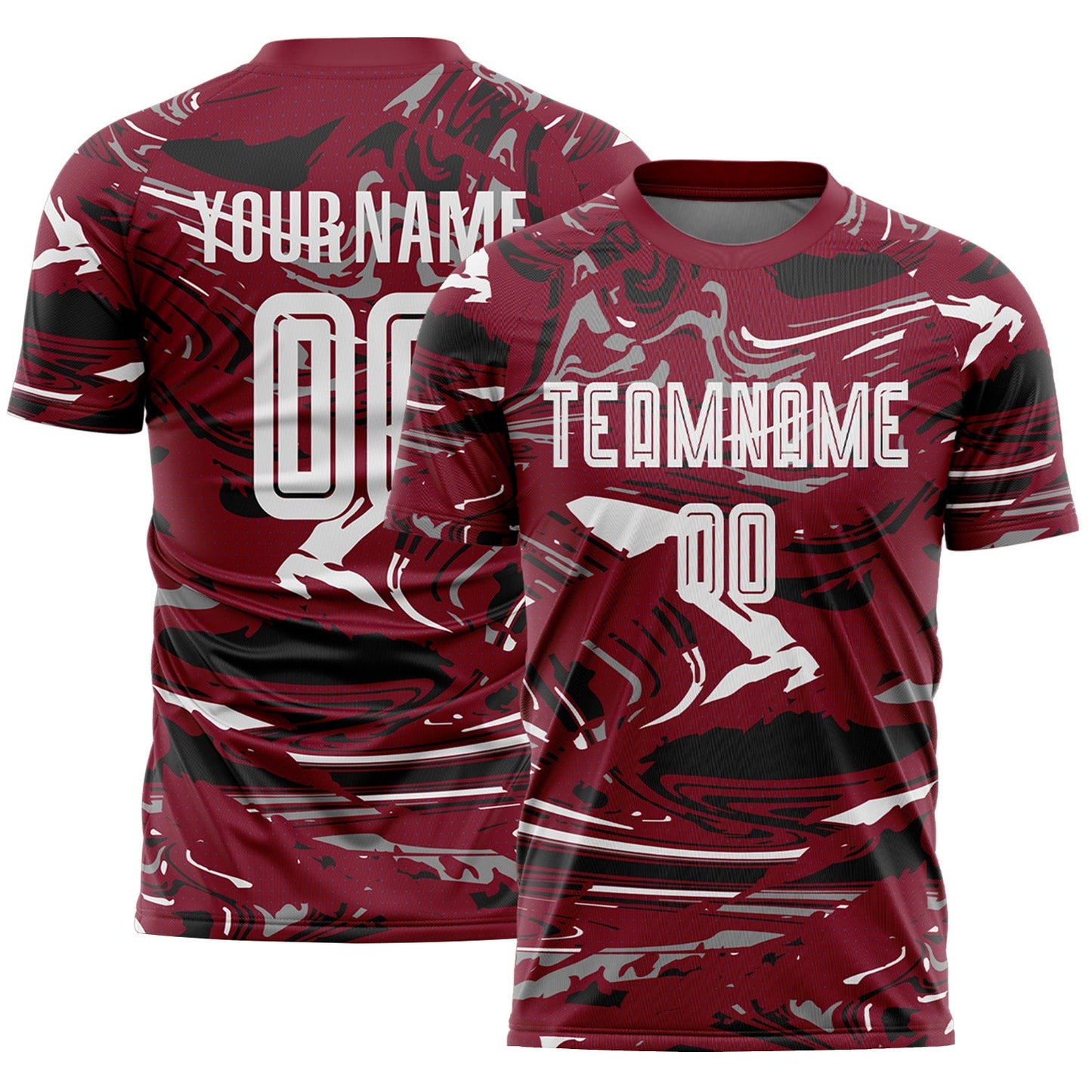 Custom Figure White Crimson-Black Fluid Art Splash Sublimation Soccer Uniform Jersey - Main View