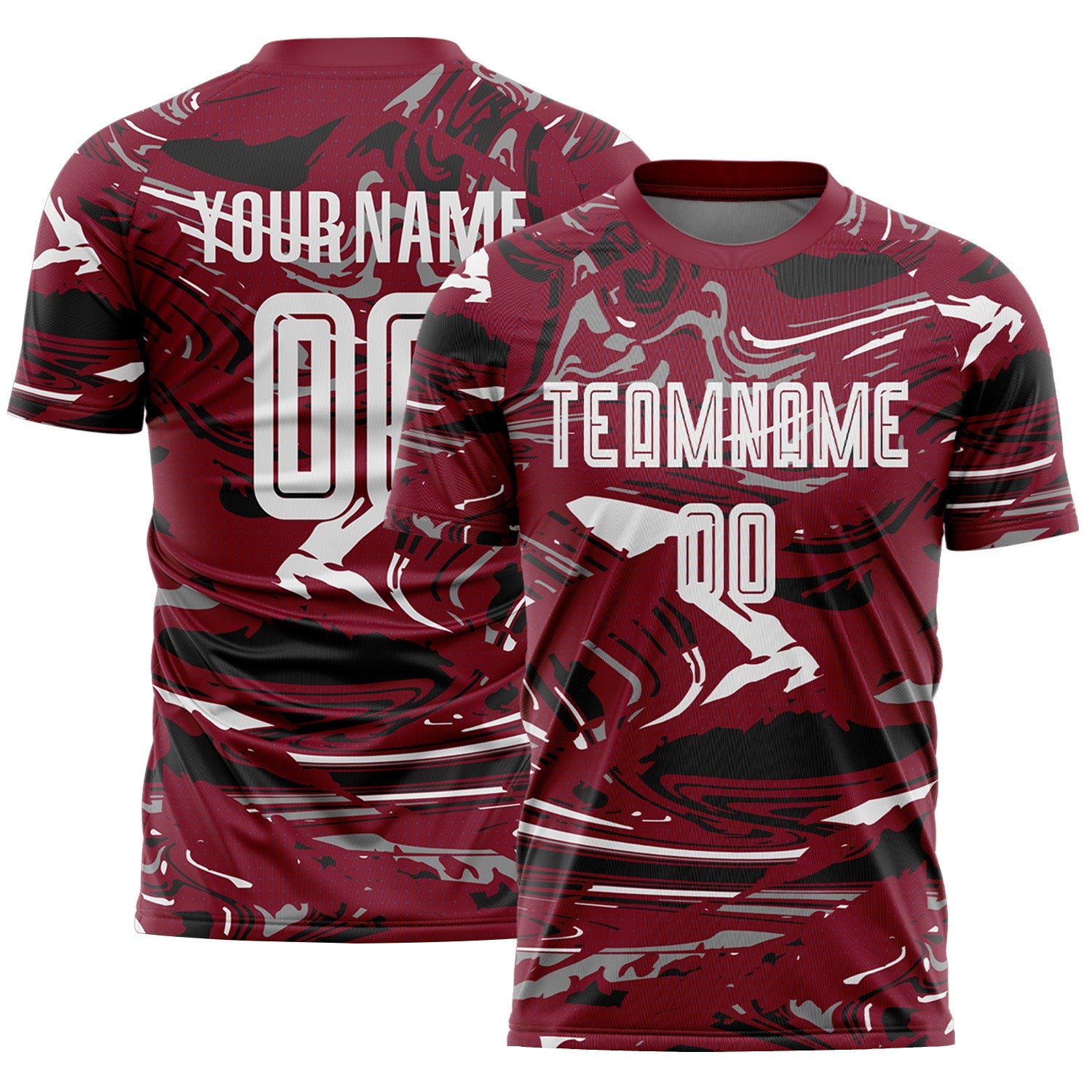 Custom Figure White Crimson-Black Fluid Art Splash Sublimation Soccer Uniform Jersey - Main View