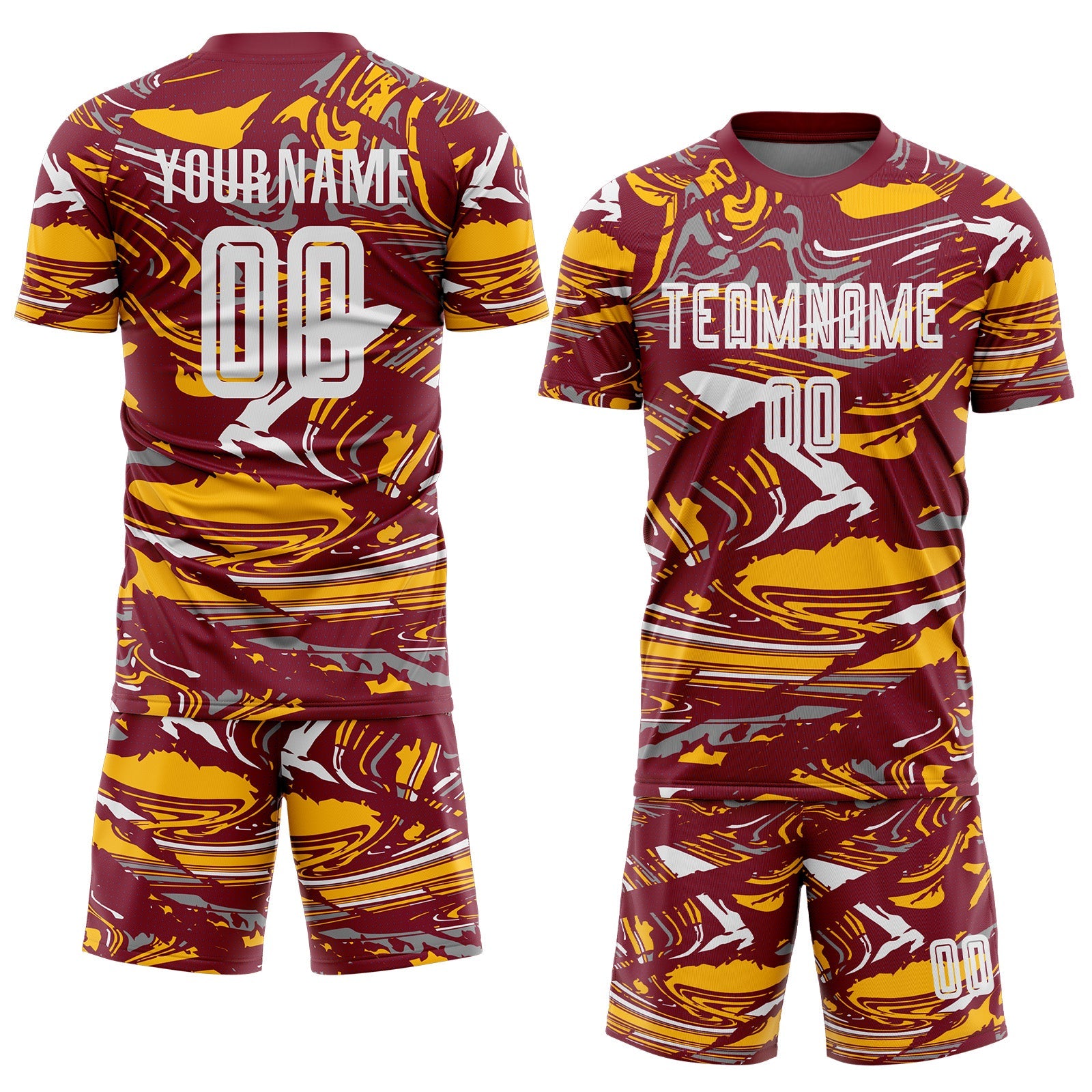 Custom Figure White Crimson-Gold Fluid Art Splash Sublimation Soccer Uniform Jersey view 2