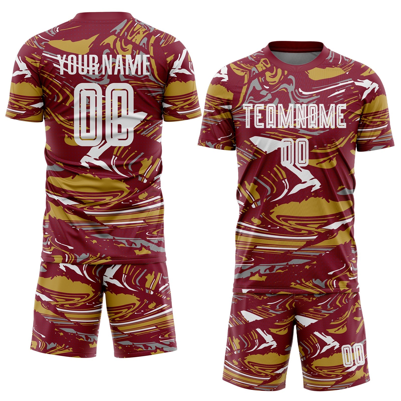 Custom Figure White Crimson-Old Gold Fluid Art Splash Sublimation Soccer Uniform Jersey view 2