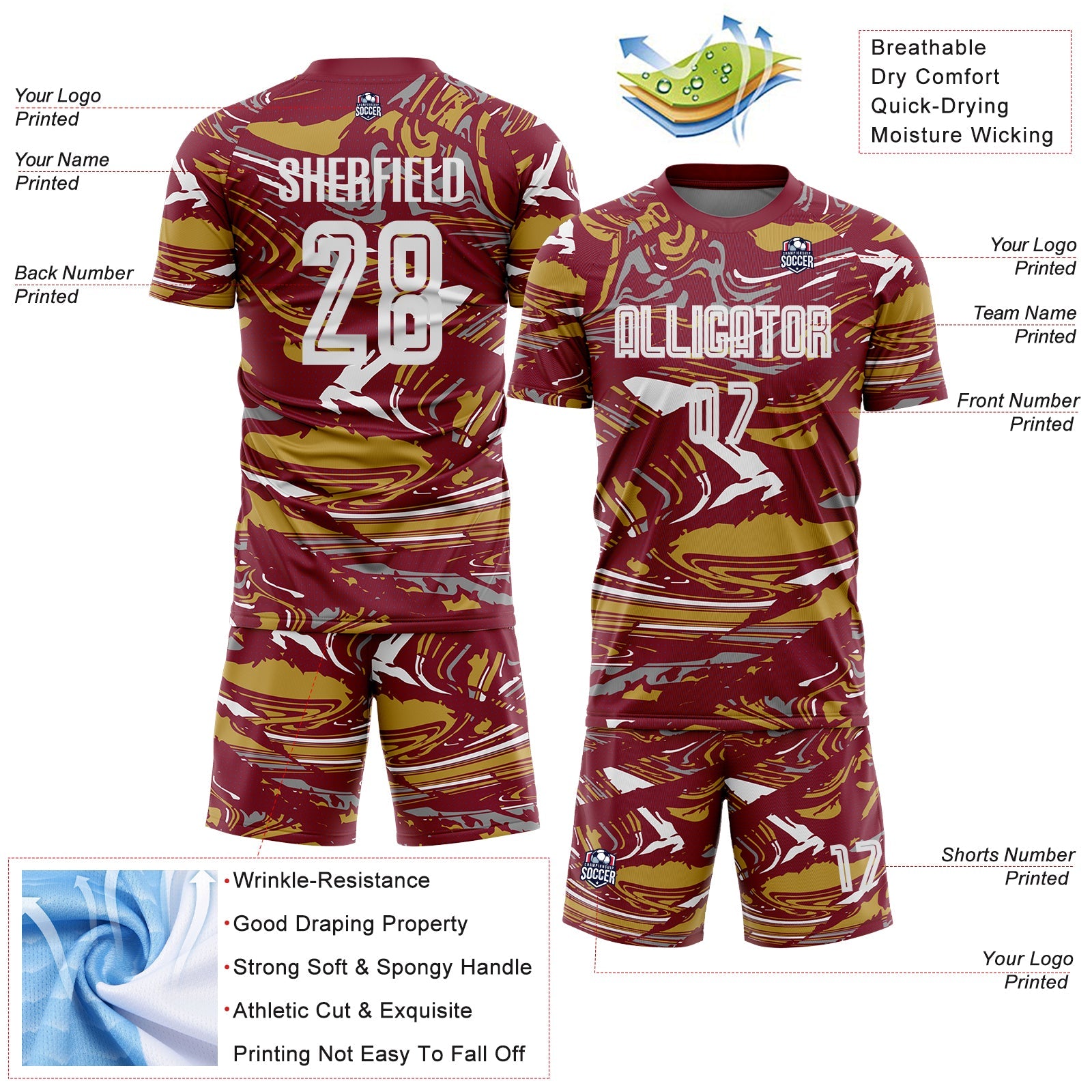 Custom Figure White Crimson-Old Gold Fluid Art Splash Sublimation Soccer Uniform Jersey view 4