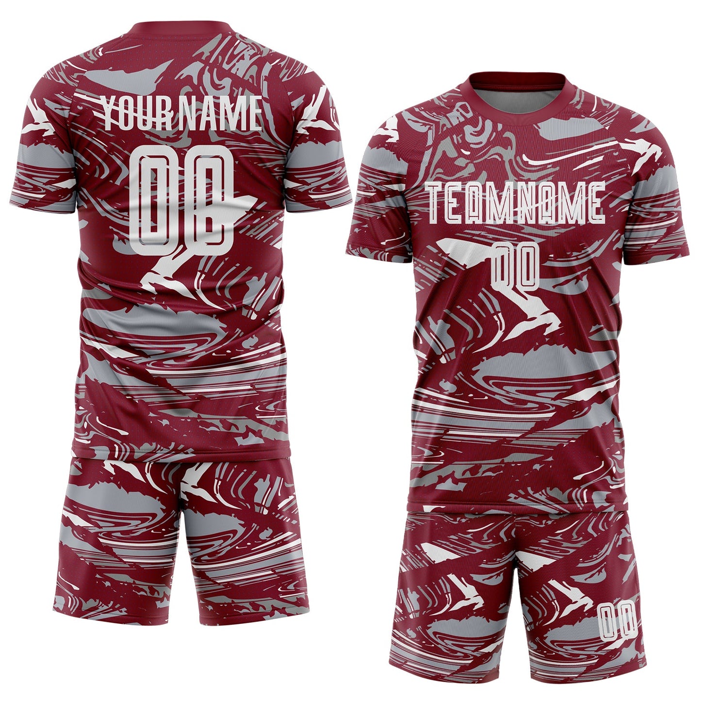 Custom Figure White Crimson-Gray Fluid Art Splash Sublimation Soccer Uniform Jersey view 2