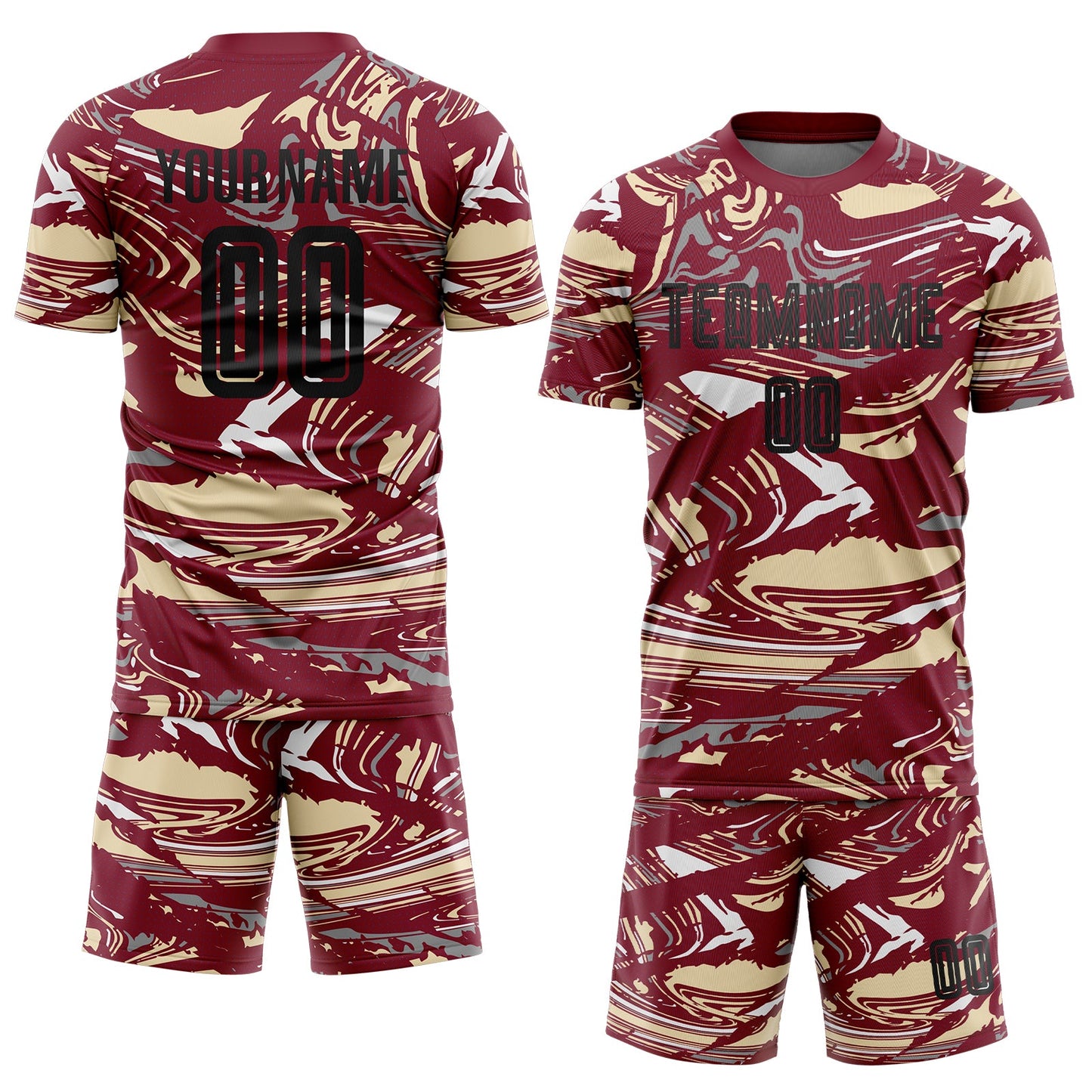 Custom Figure Black Crimson-Cream Fluid Art Splash Sublimation Soccer Uniform Jersey view 2