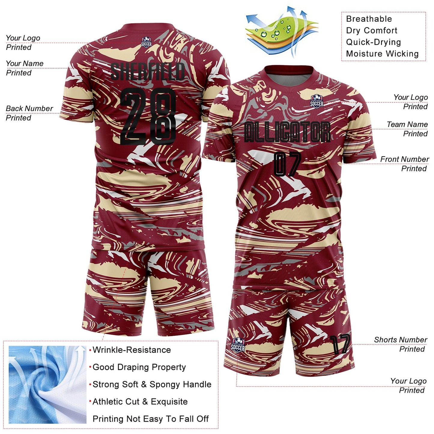 Custom Figure Black Crimson-Cream Fluid Art Splash Sublimation Soccer Uniform Jersey view 4