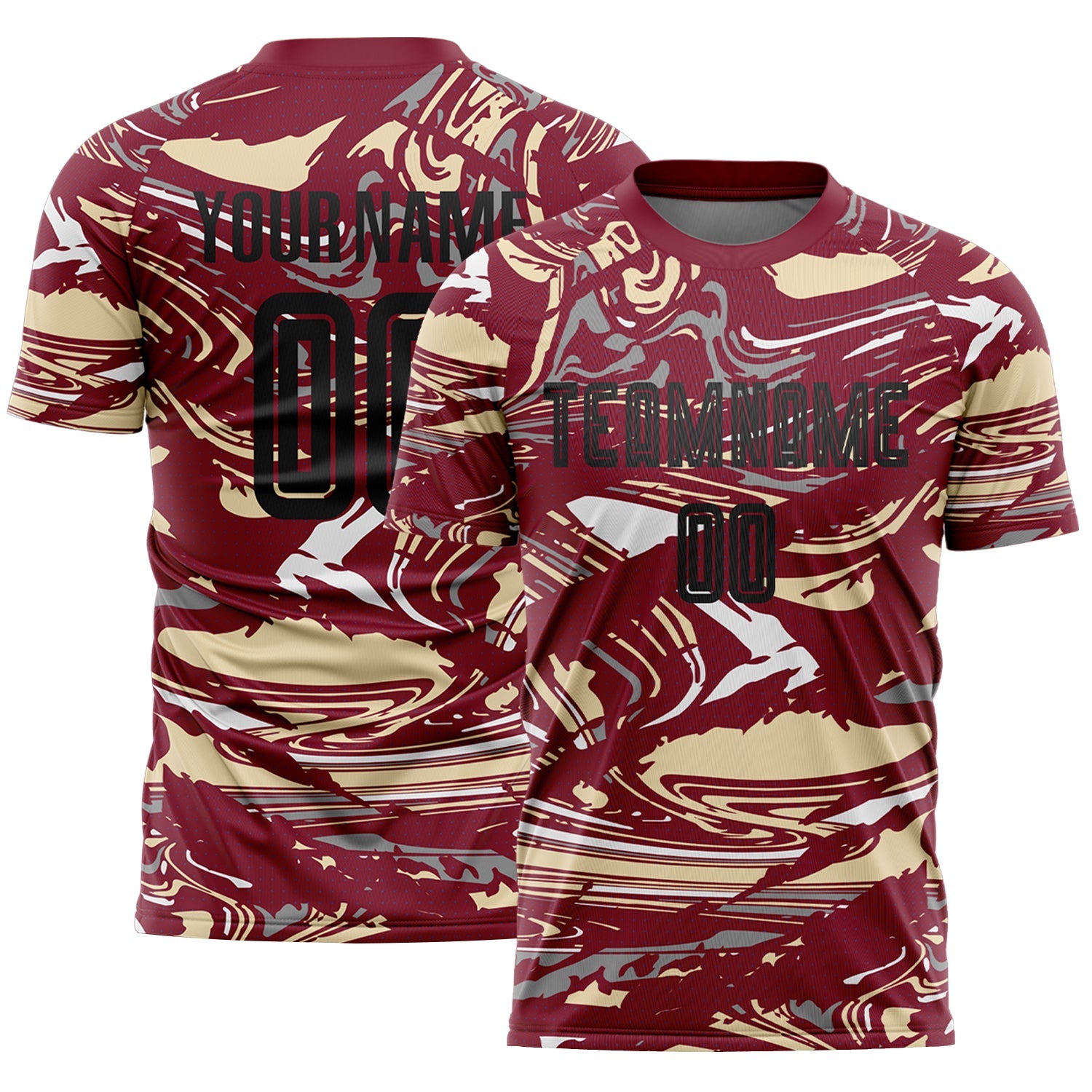 Custom Figure Black Crimson-Cream Fluid Art Splash Sublimation Soccer Uniform Jersey - Main View