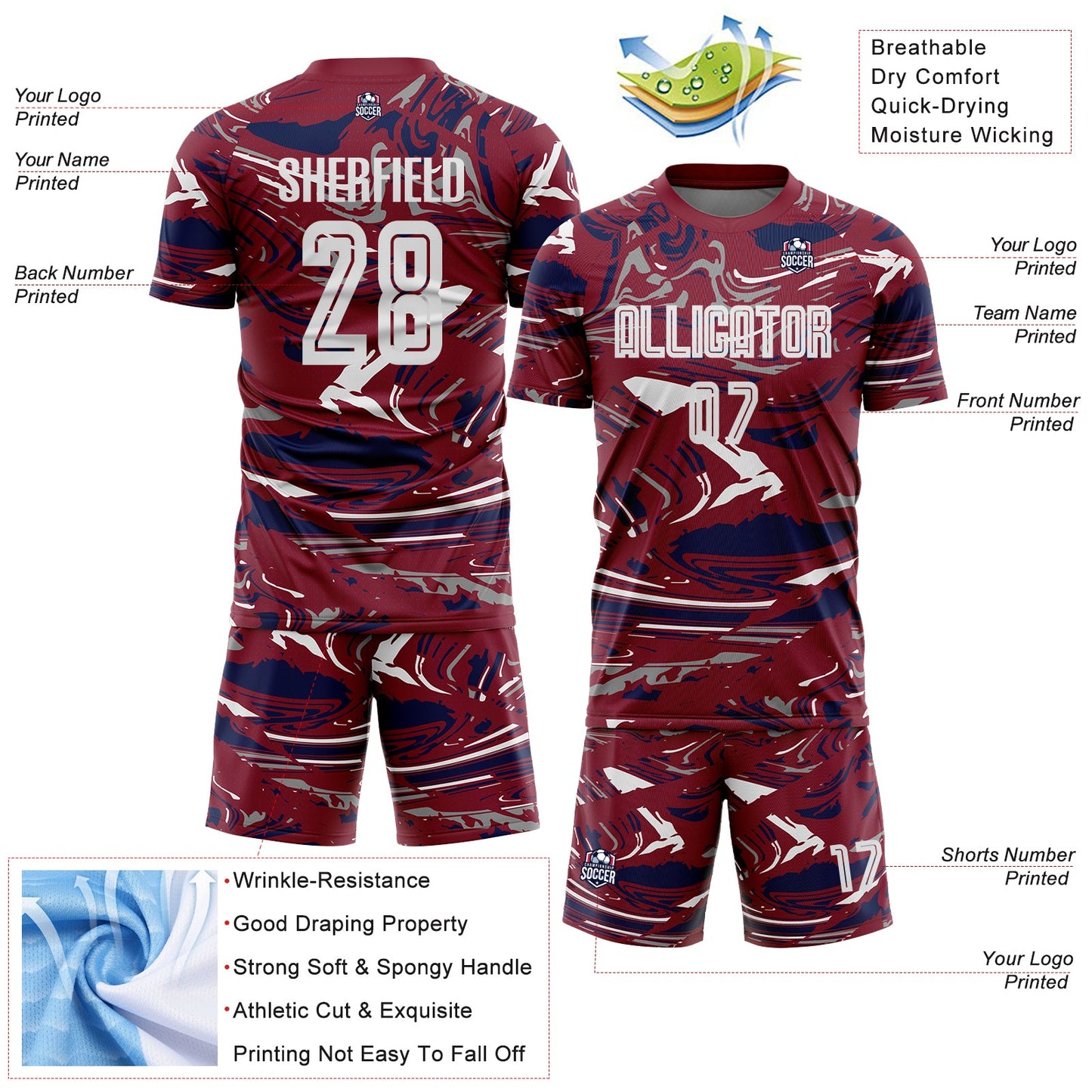 Custom Figure White Crimson-Navy Fluid Art Splash Sublimation Soccer Uniform Jersey view 4