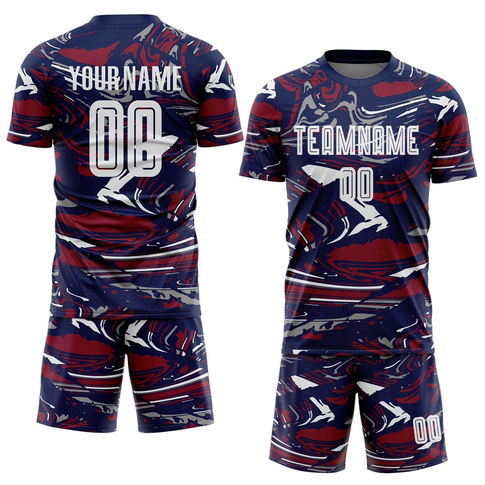 Custom Figure White Navy-Crimson Fluid Art Splash Sublimation Soccer Uniform Jersey view 2