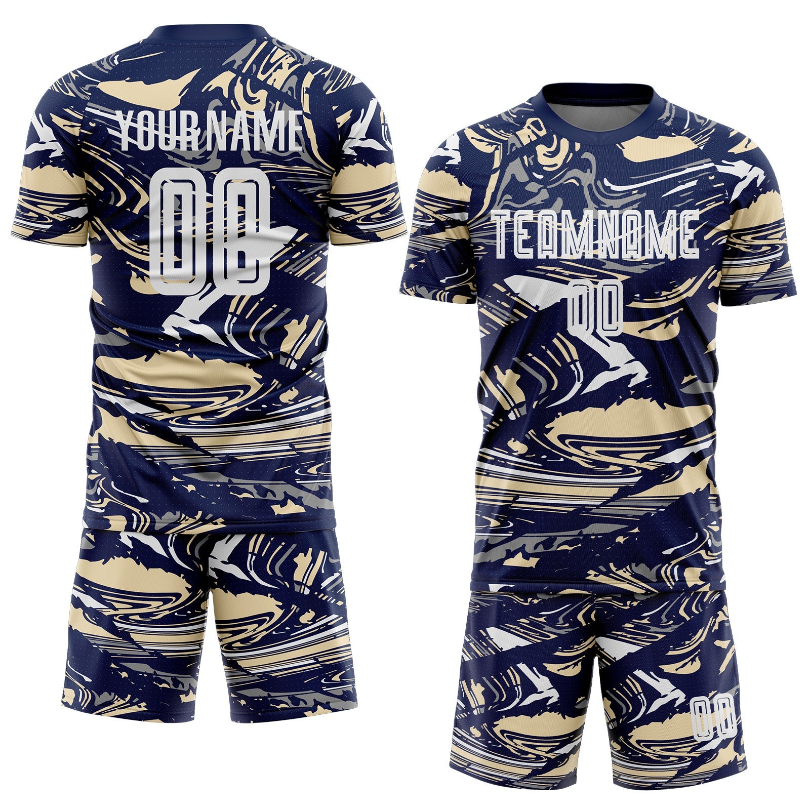 Custom Figure White Navy-Cream Fluid Art Splash Sublimation Soccer Uniform Jersey view 2