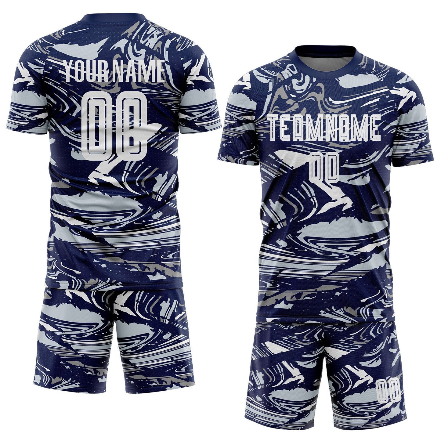 Custom Figure White Navy-Silver Fluid Art Splash Sublimation Soccer Uniform Jersey view 2