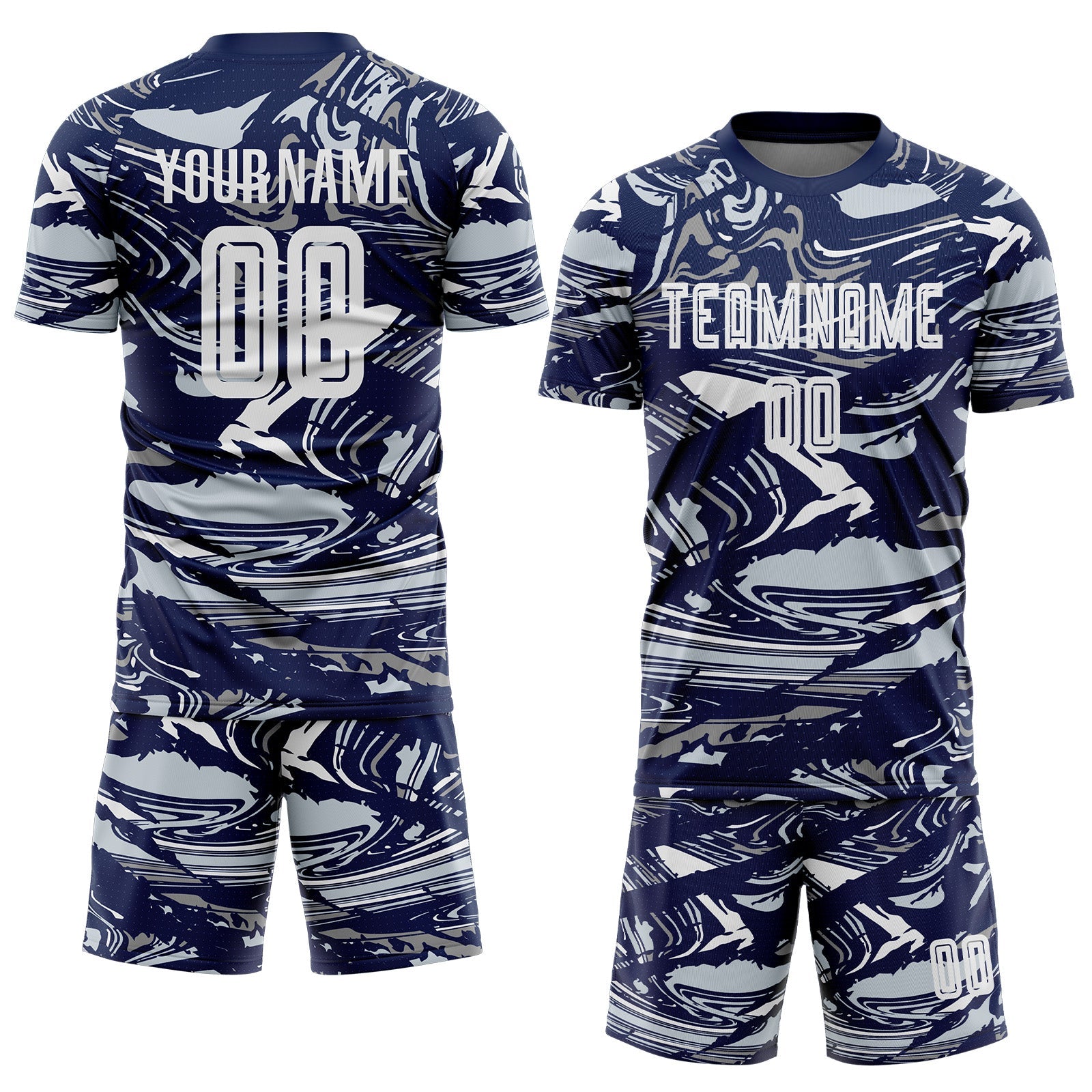 Custom Figure White Navy-Silver Fluid Art Splash Sublimation Soccer Uniform Jersey view 2