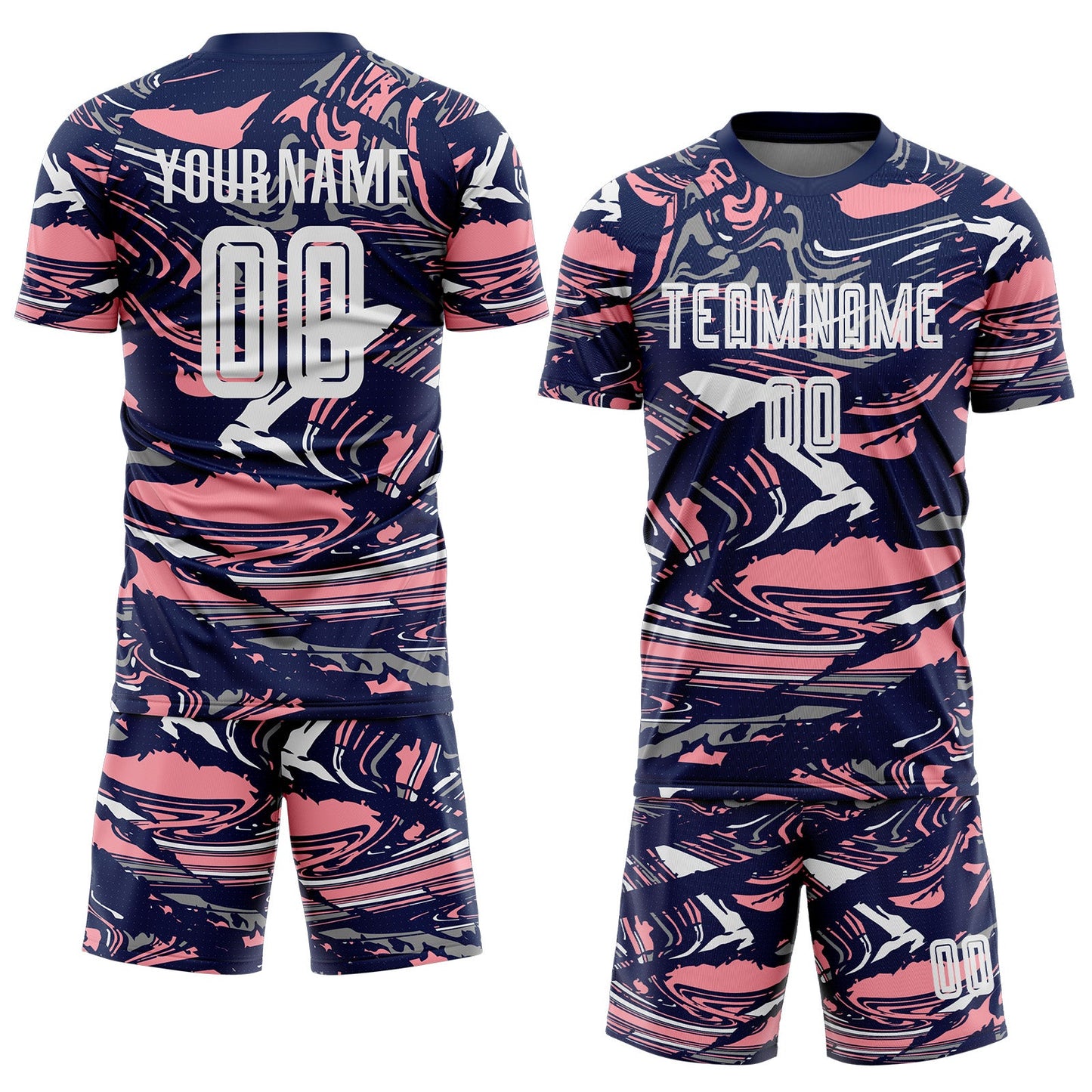 Custom Figure White Navy-Medium Pink Fluid Art Splash Sublimation Soccer Uniform Jersey view 2