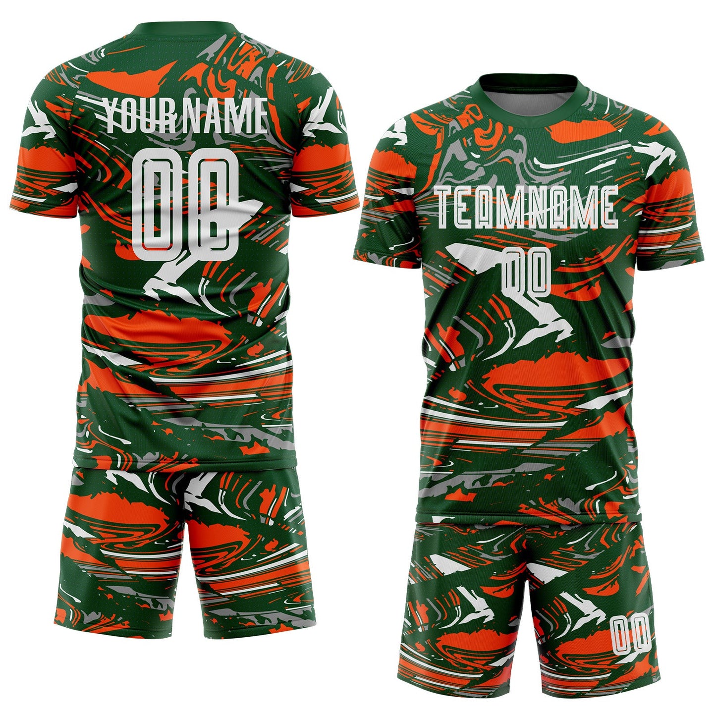 Custom Figure White Green-Orange Fluid Art Splash Sublimation Soccer Uniform Jersey view 2