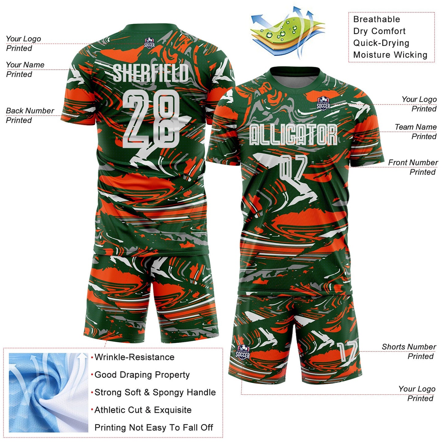 Custom Figure White Green-Orange Fluid Art Splash Sublimation Soccer Uniform Jersey view 4