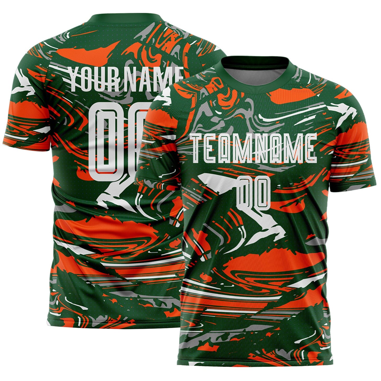 Custom Figure White Green-Orange Fluid Art Splash Sublimation Soccer Uniform Jersey - Main View