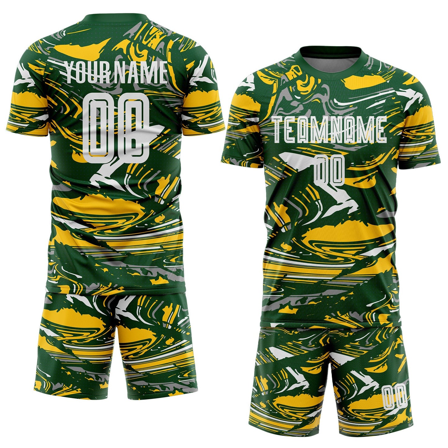 Custom Figure White Green-Yellow Fluid Art Splash Sublimation Soccer Uniform Jersey view 2