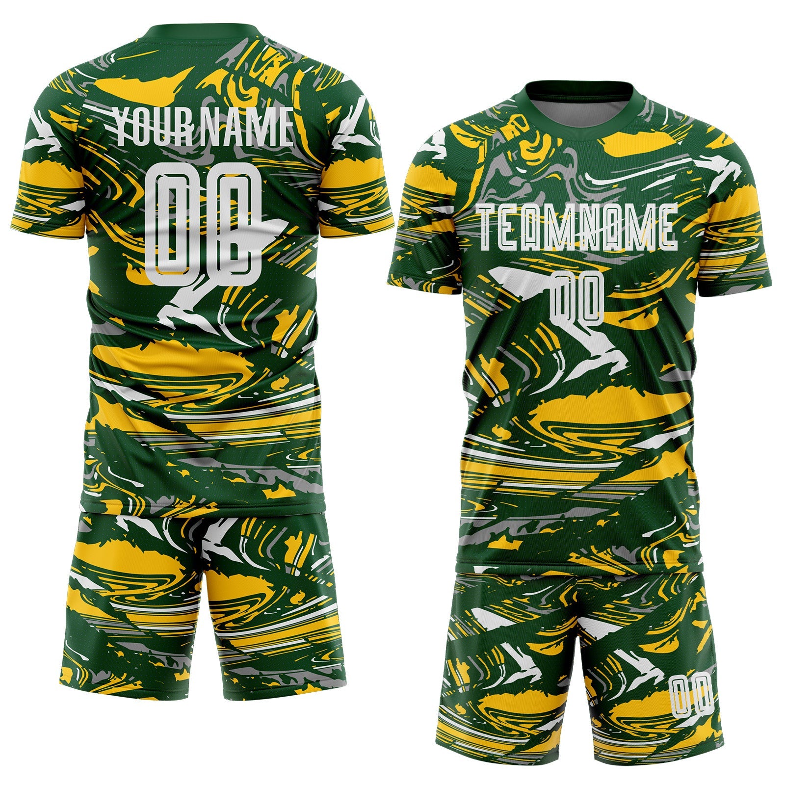Custom Figure White Green-Yellow Fluid Art Splash Sublimation Soccer Uniform Jersey view 2