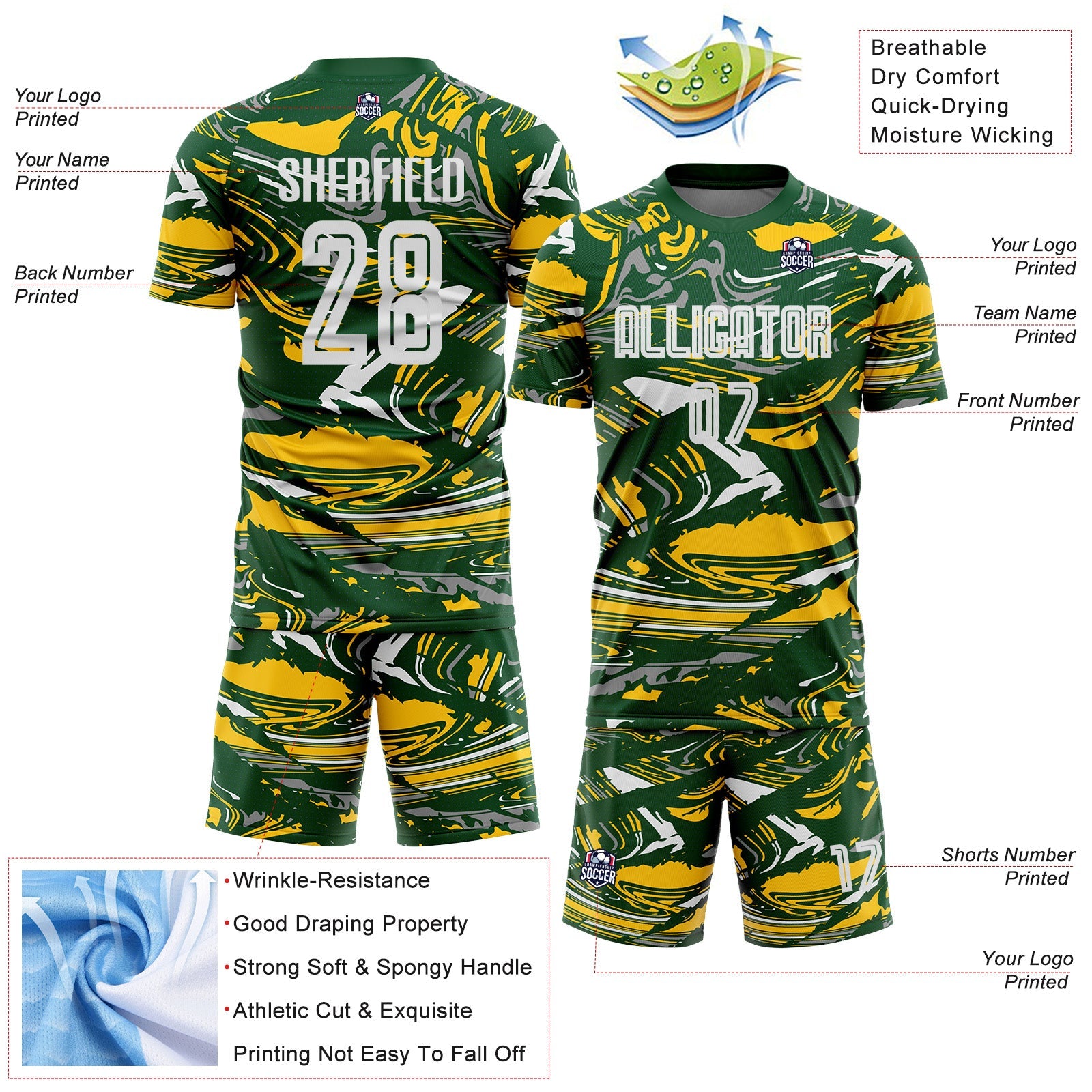 Custom Figure White Green-Yellow Fluid Art Splash Sublimation Soccer Uniform Jersey view 4