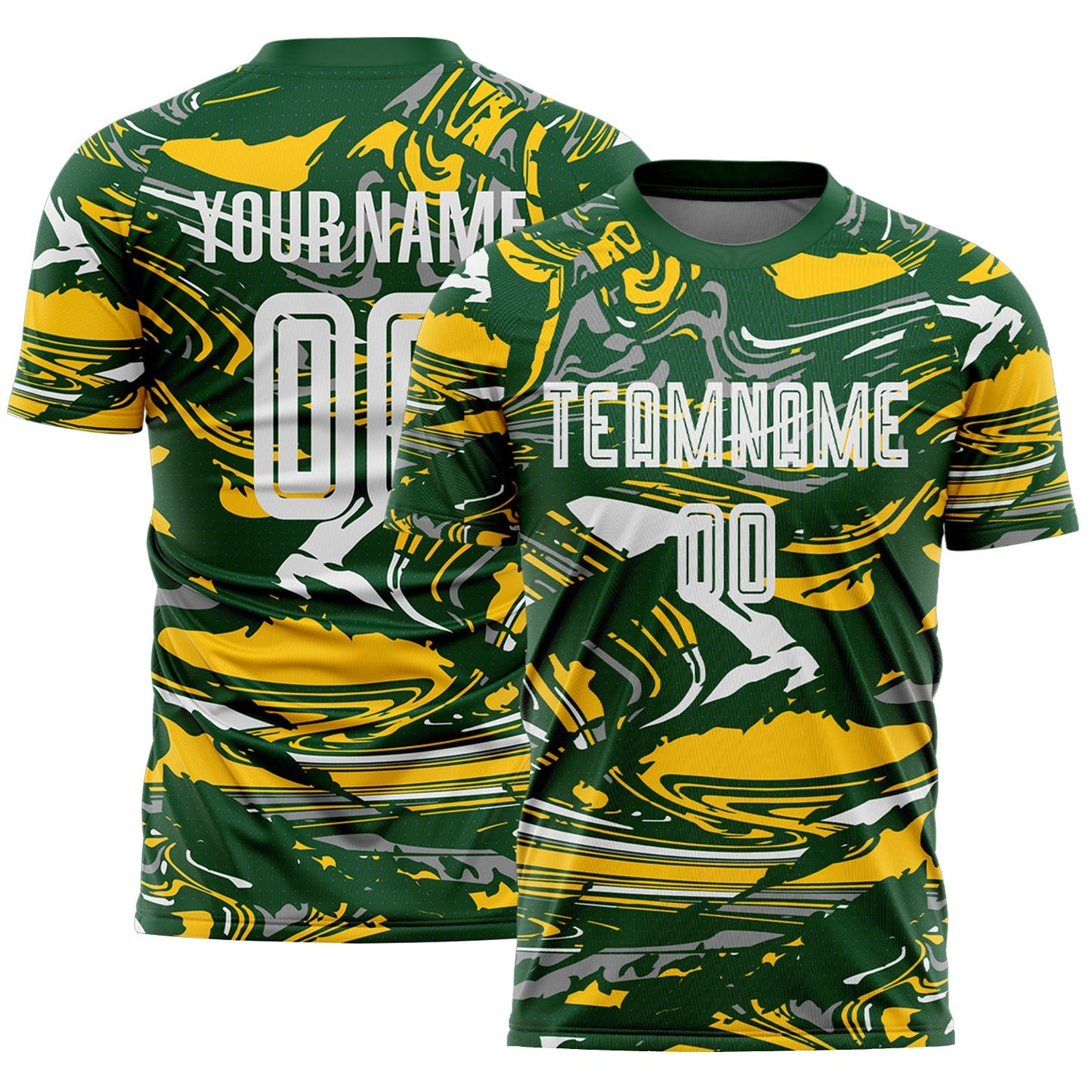 Custom Figure White Green-Yellow Fluid Art Splash Sublimation Soccer Uniform Jersey - Main View
