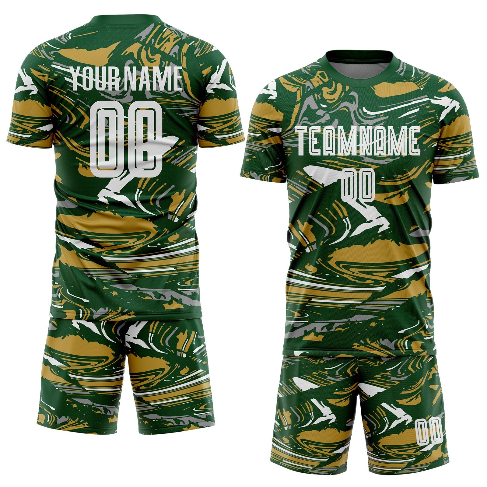 Custom Figure White Green-Old Gold Fluid Art Splash Sublimation Soccer Uniform Jersey view 2