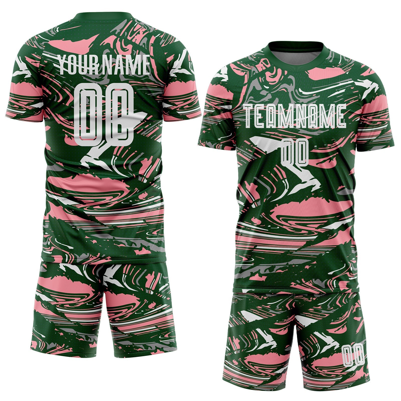 Custom Figure White Green-Medium Pink Fluid Art Splash Sublimation Soccer Uniform Jersey view 2