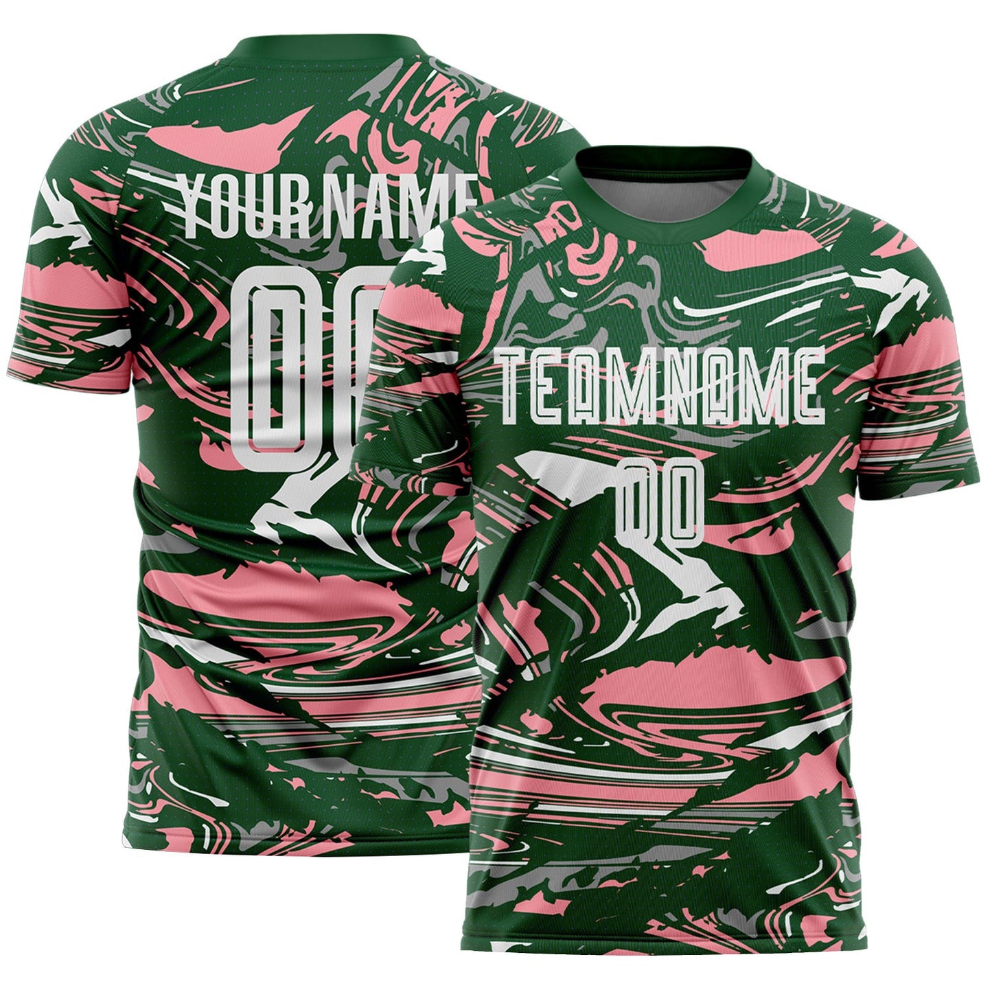 Custom Figure White Green-Medium Pink Fluid Art Splash Sublimation Soccer Uniform Jersey - Main View