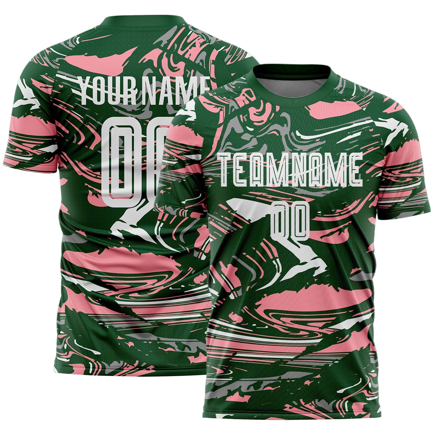 Custom Figure White Green-Medium Pink Fluid Art Splash Sublimation Soccer Uniform Jersey - Main View