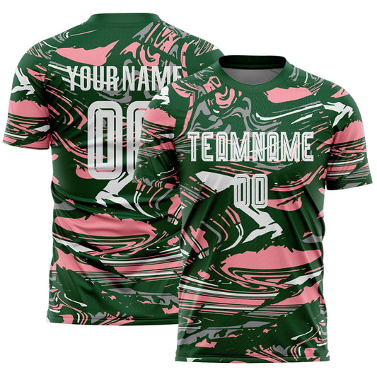 Custom Figure White Green-Medium Pink Fluid Art Splash Sublimation Soccer Uniform Jersey - Main View