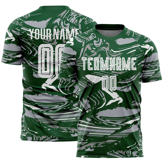 Custom Figure White Green=Gray Fluid Art Splash Sublimation Soccer Uniform Jersey - Main View